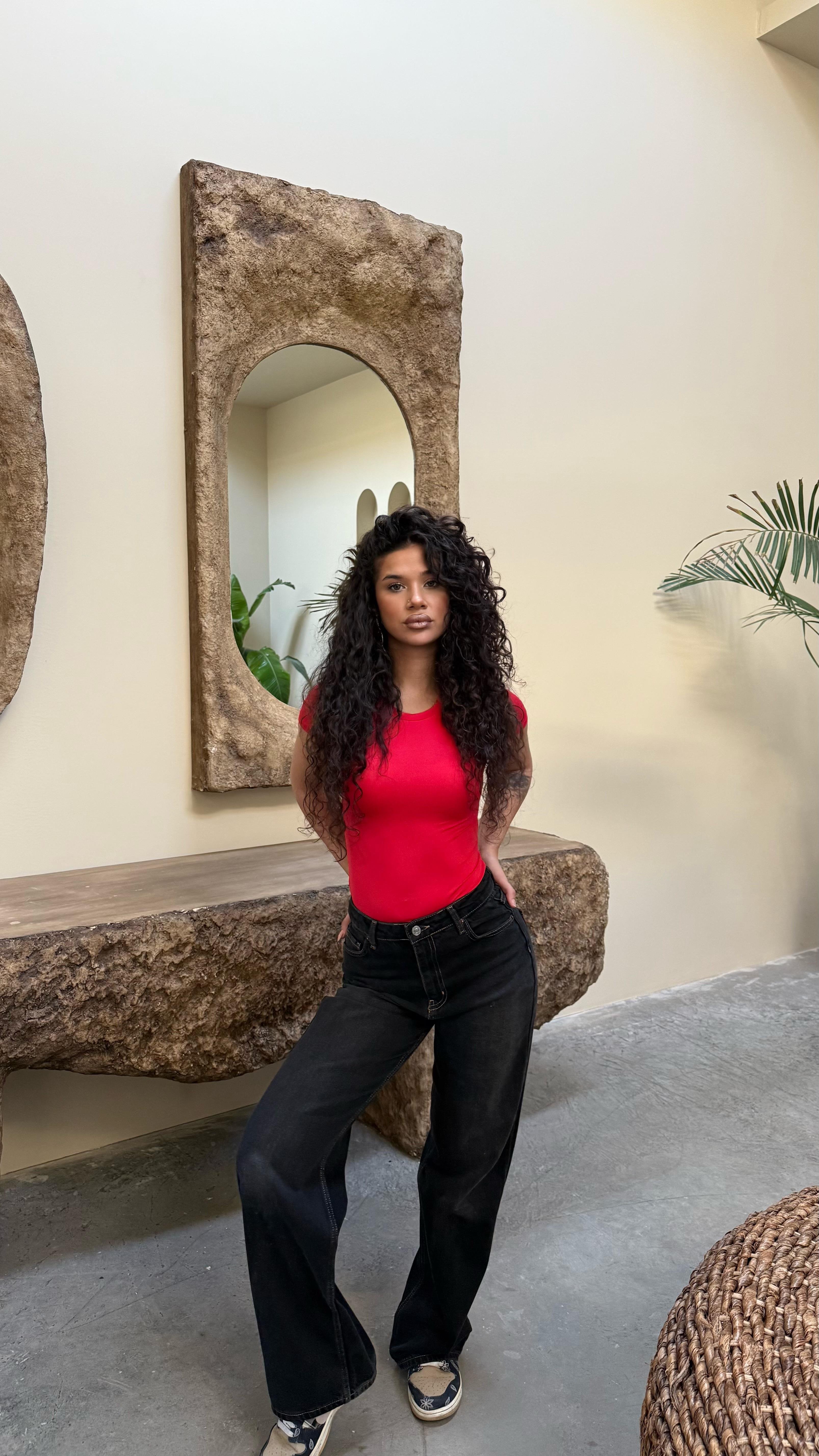 Basıc Kısa Kol Bodysuit Kırmızı