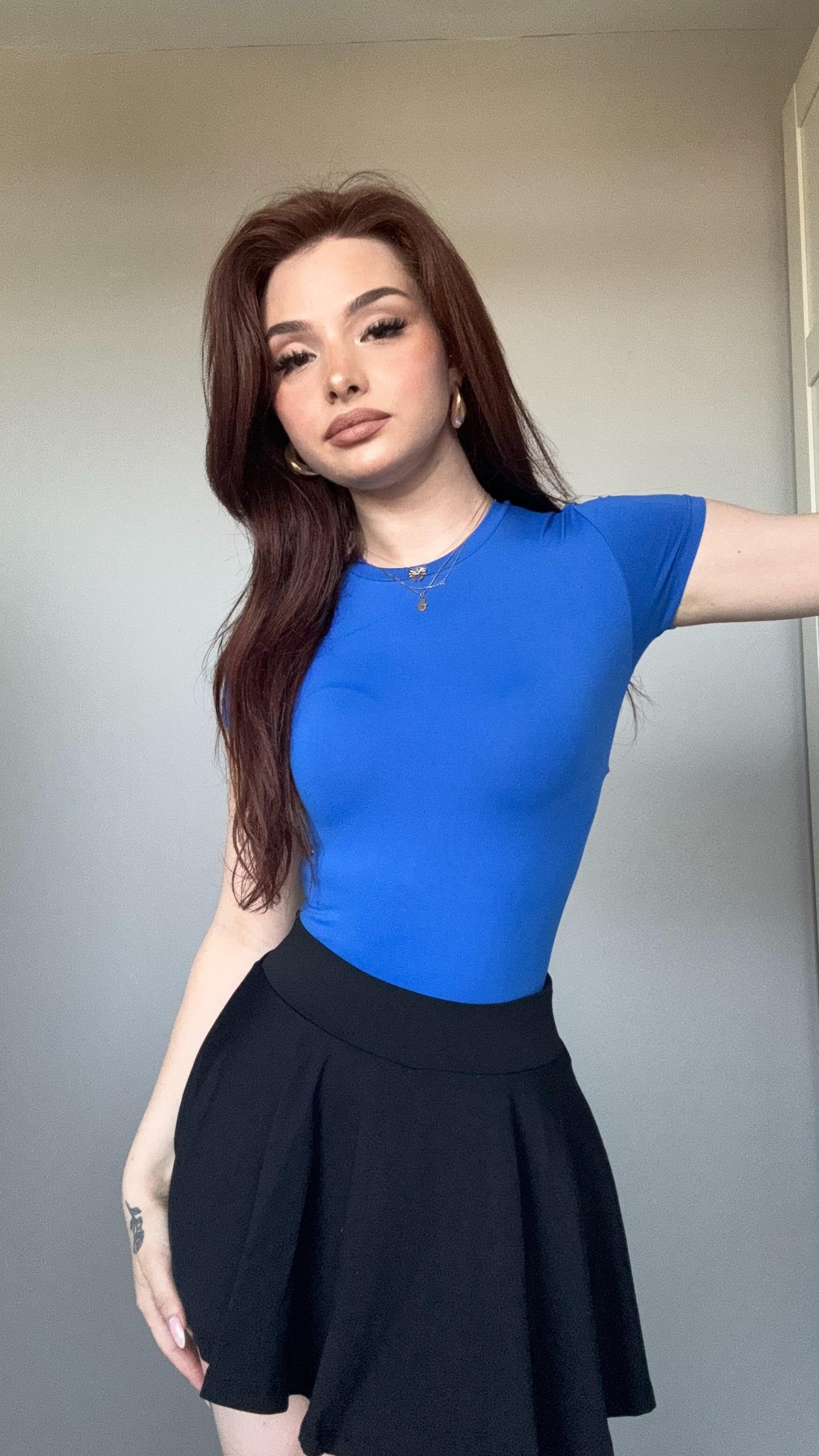 Basıc Kısa Kol Bodysuit Mavi