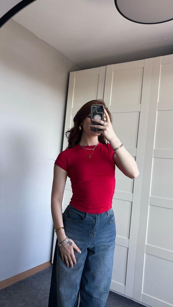 BASIC KISA KOL KIRMIZI T-SHIRT