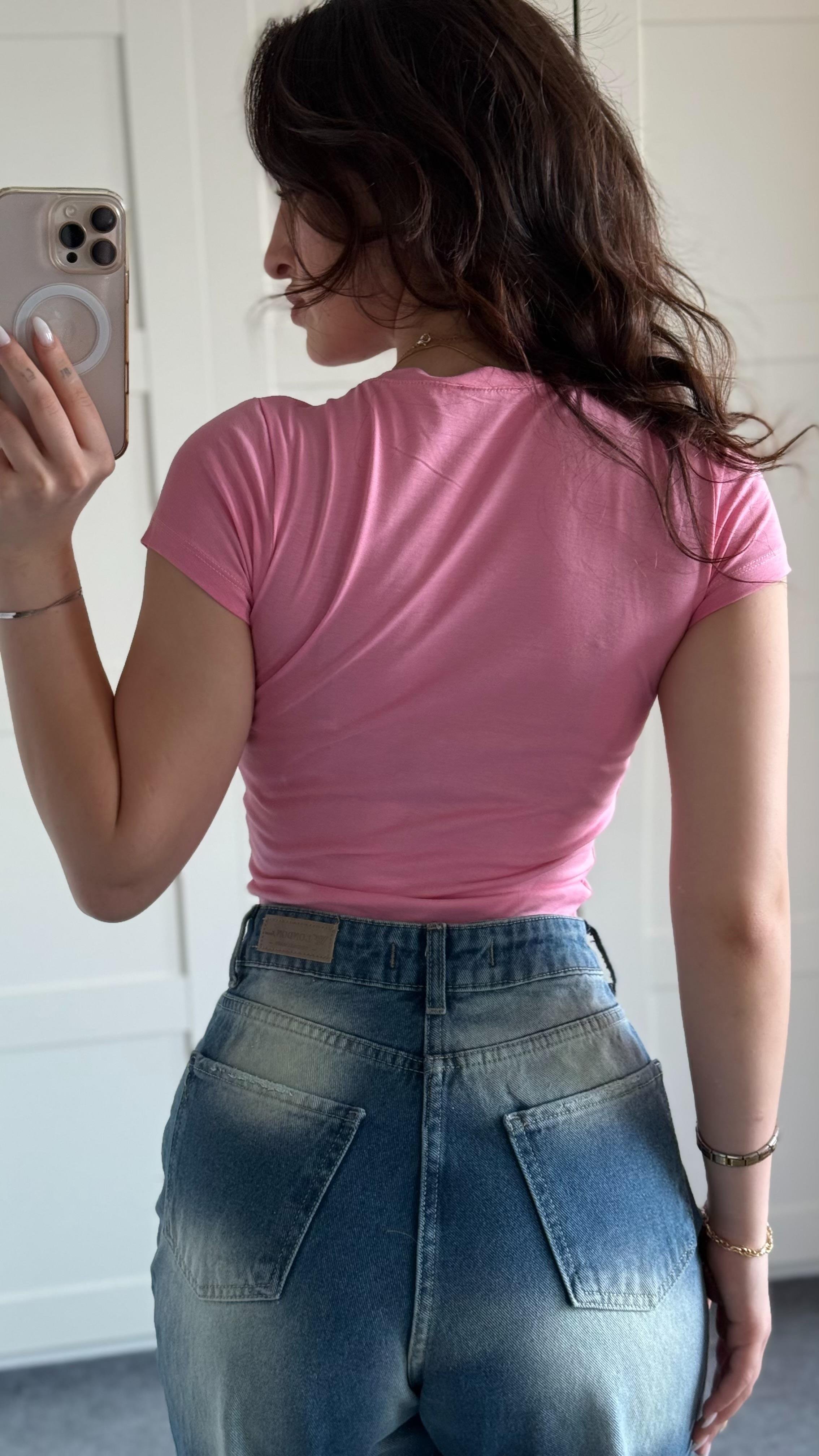 Basıc Kısa Kol Pembe Tişört