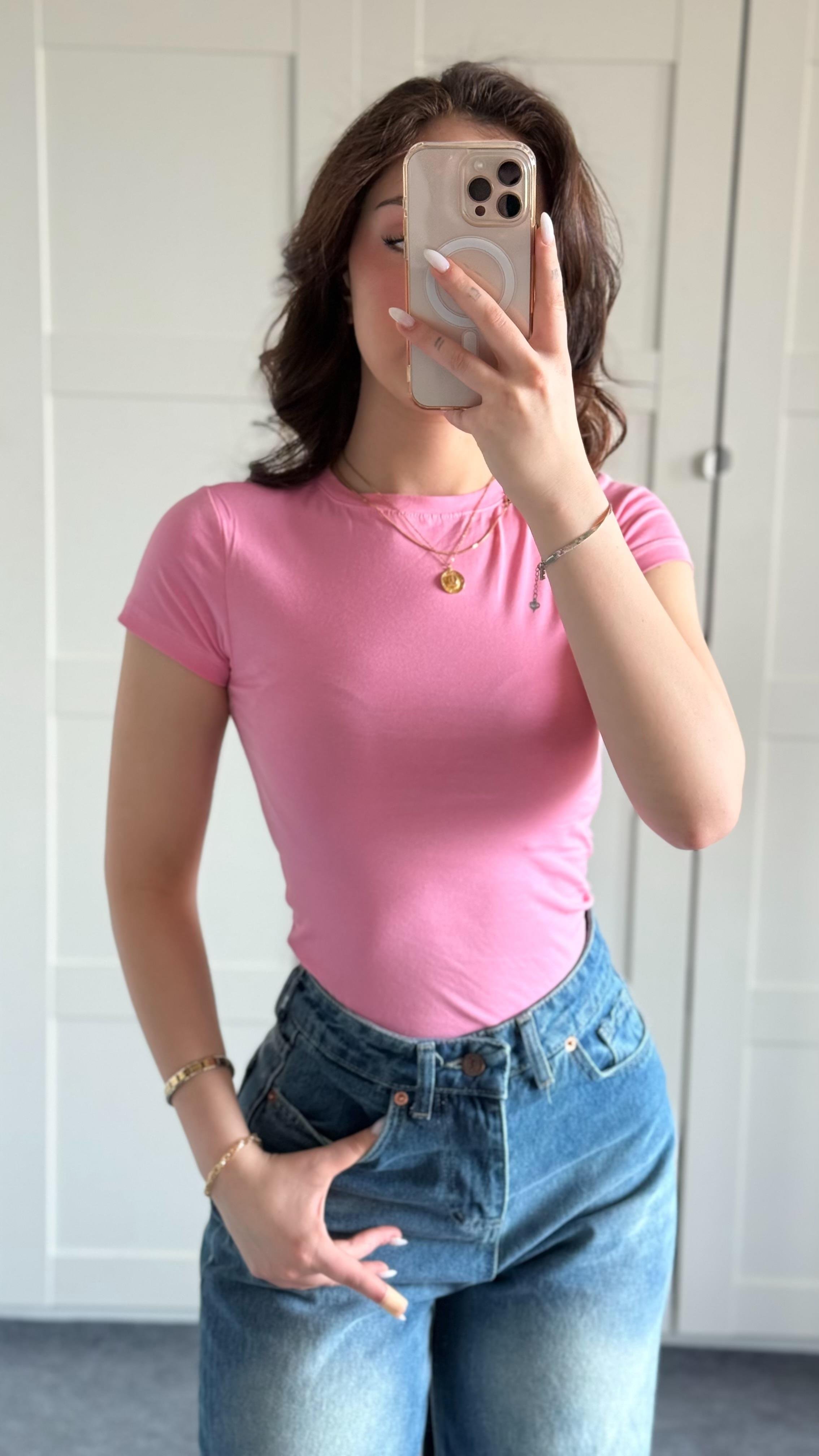 Basıc Kısa Kol Pembe Tişört