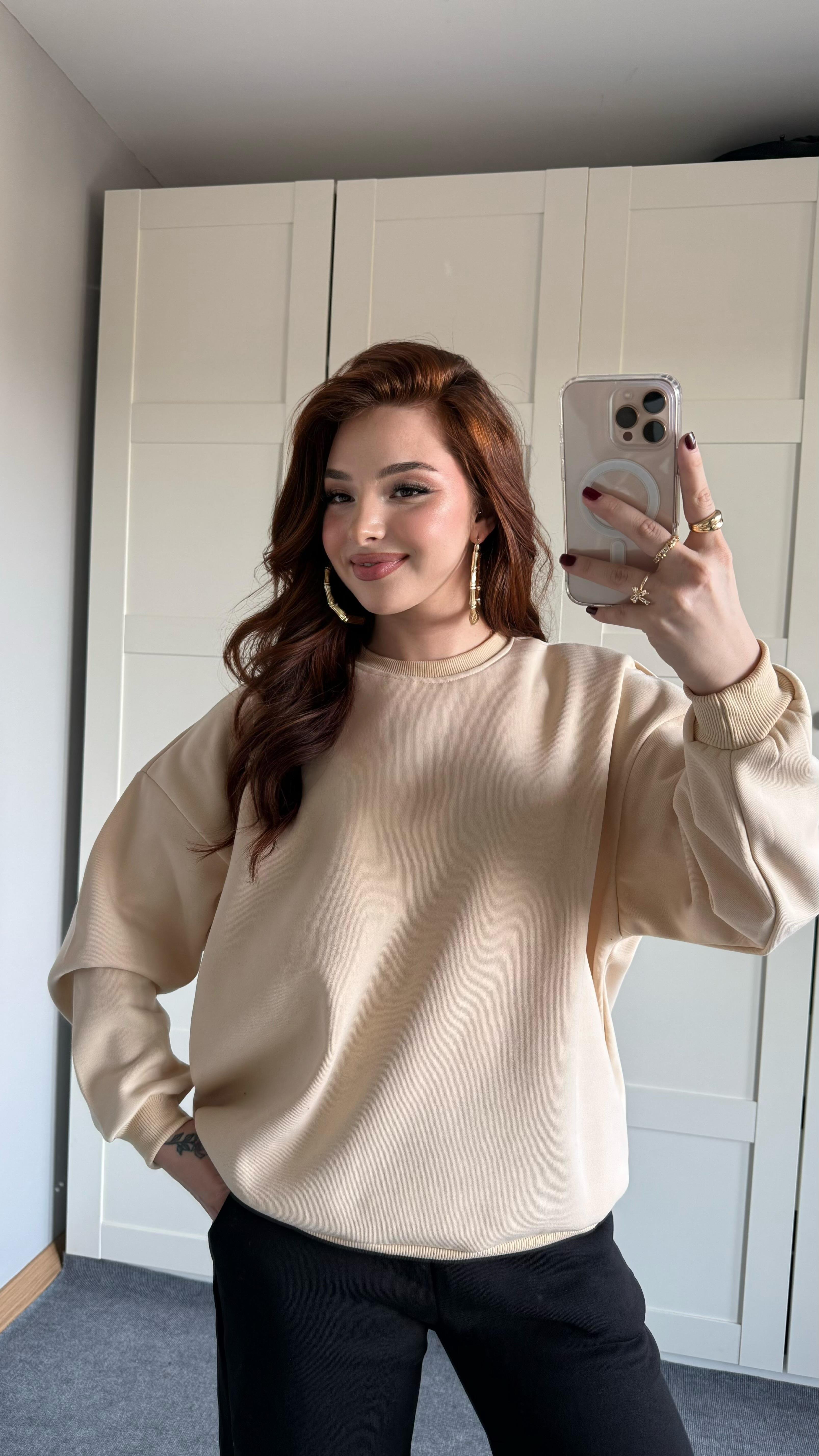 Basıc Oversize Sweat Bej