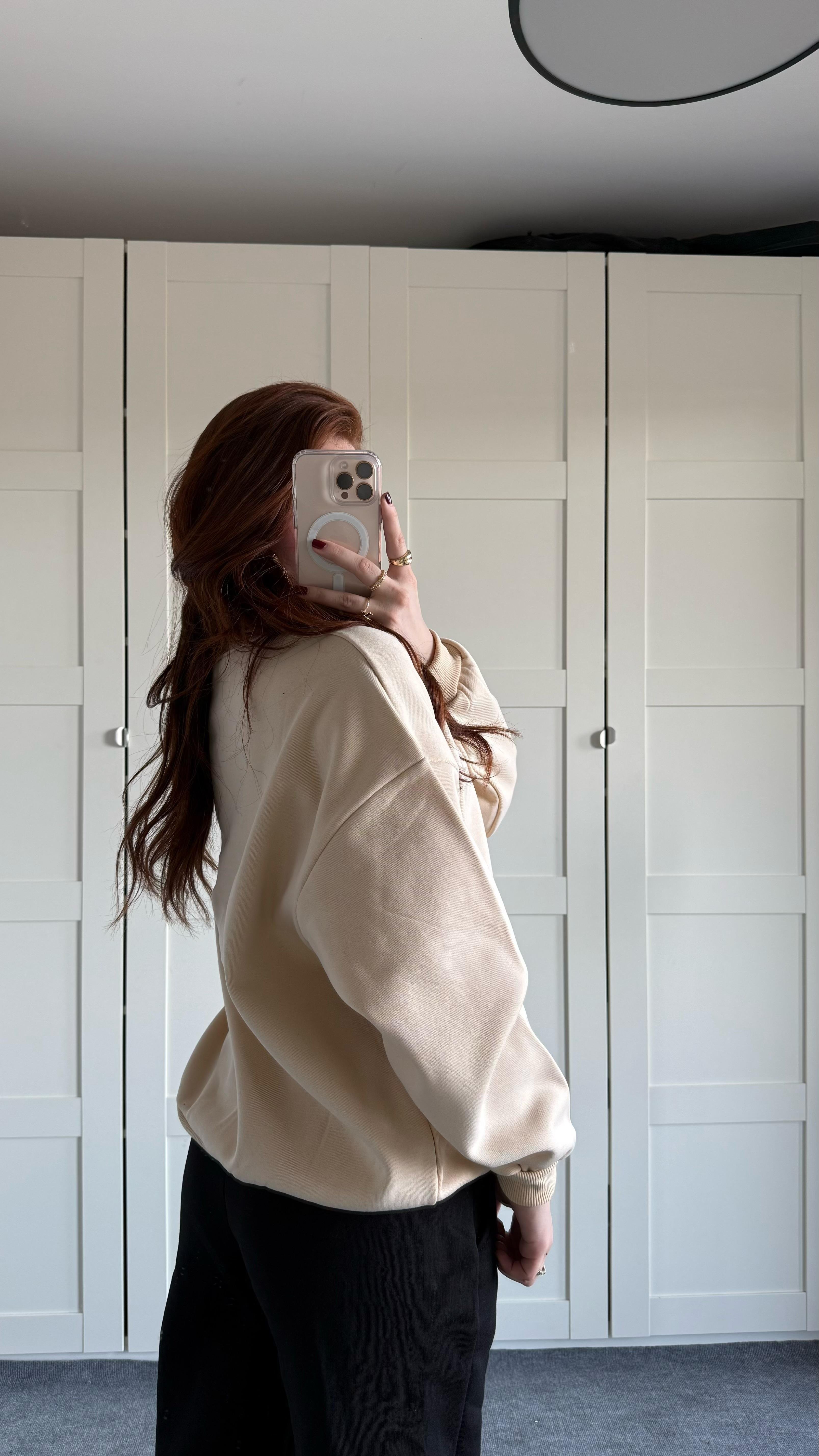 Basıc Oversize Sweat Bej