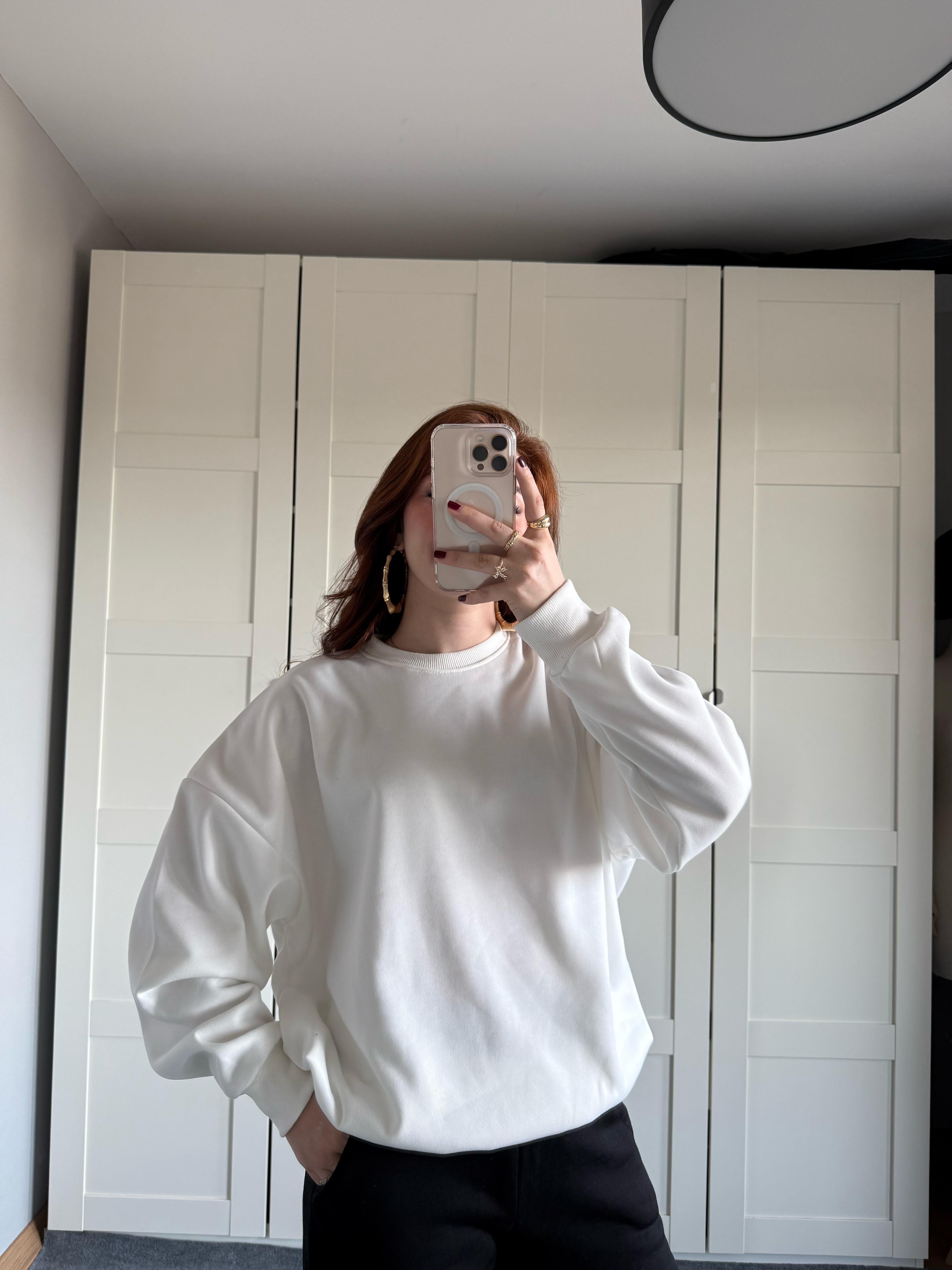 Basıc Oversize Sweat Beyaz