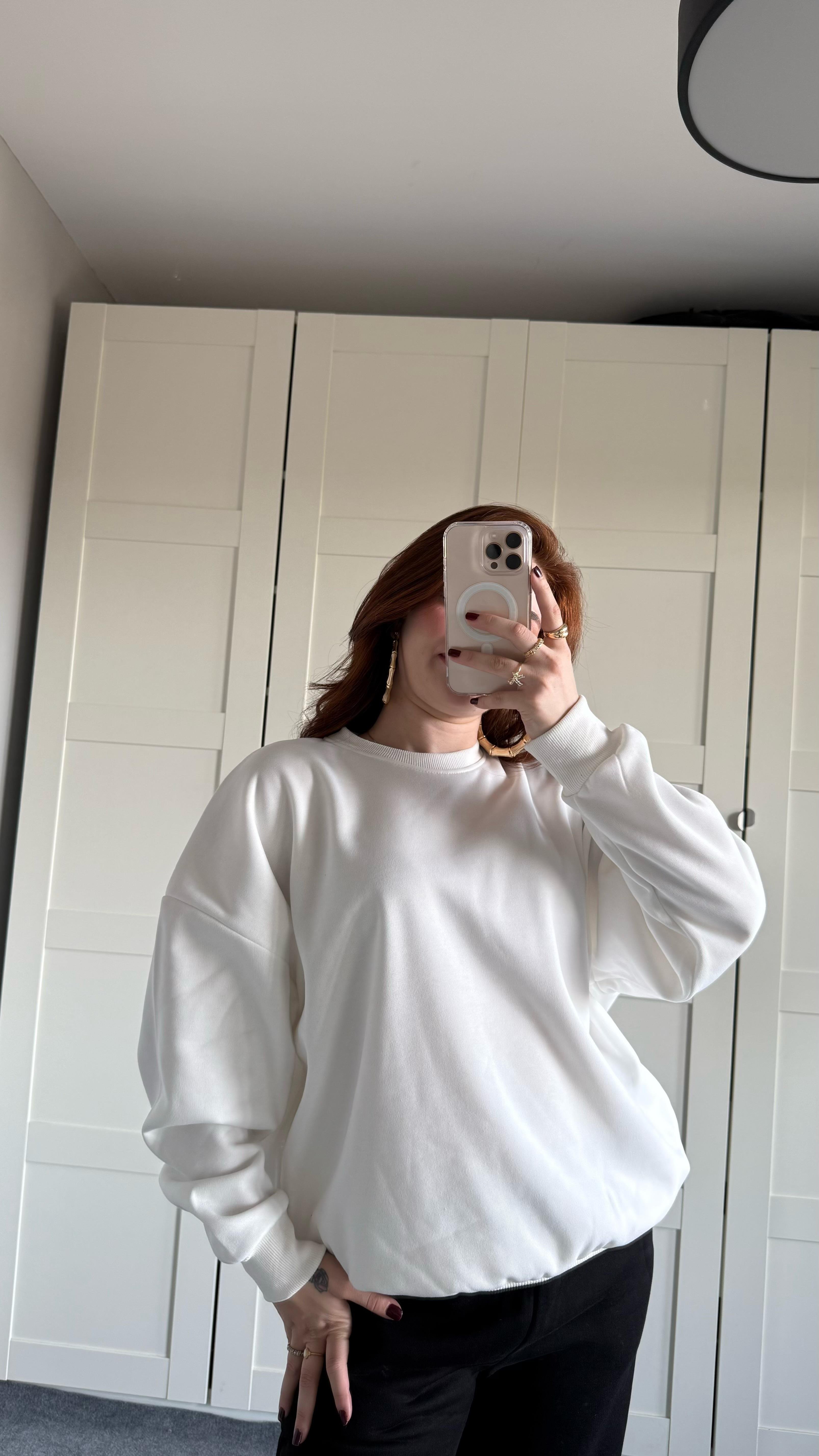 Basıc Oversize Sweat Beyaz