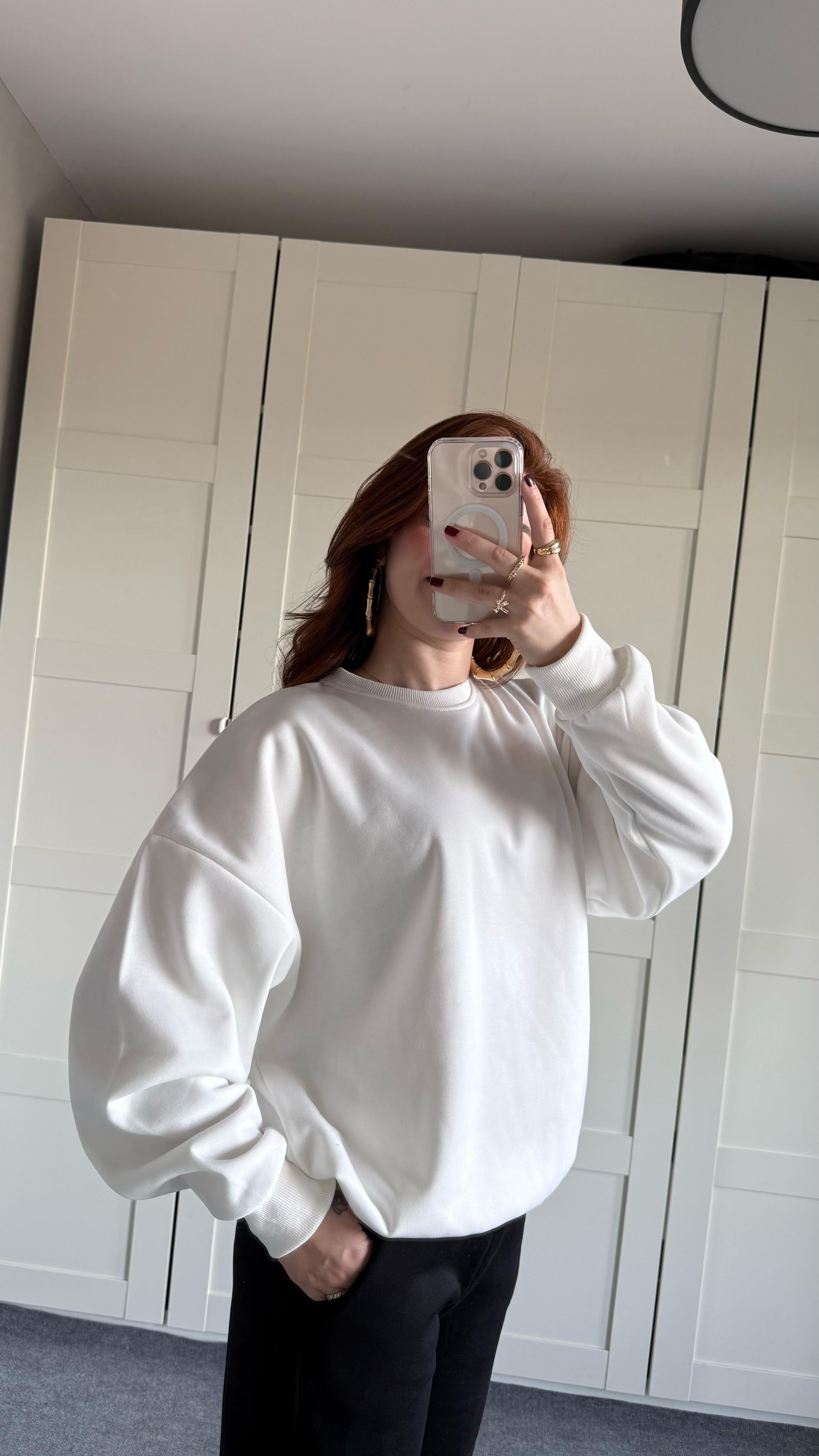 Basıc Oversize Sweat Beyaz