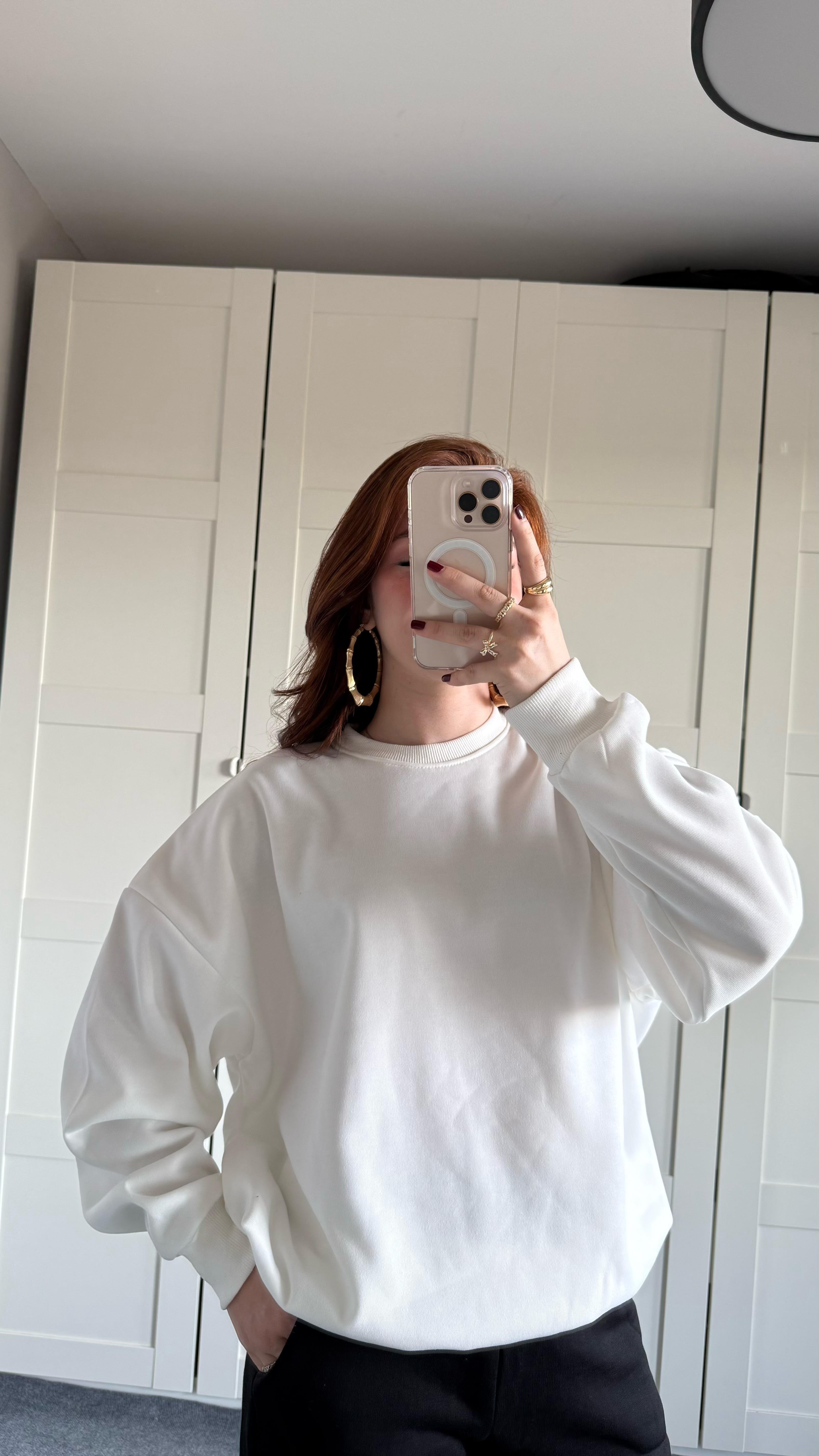 Basıc Oversize Sweat Beyaz