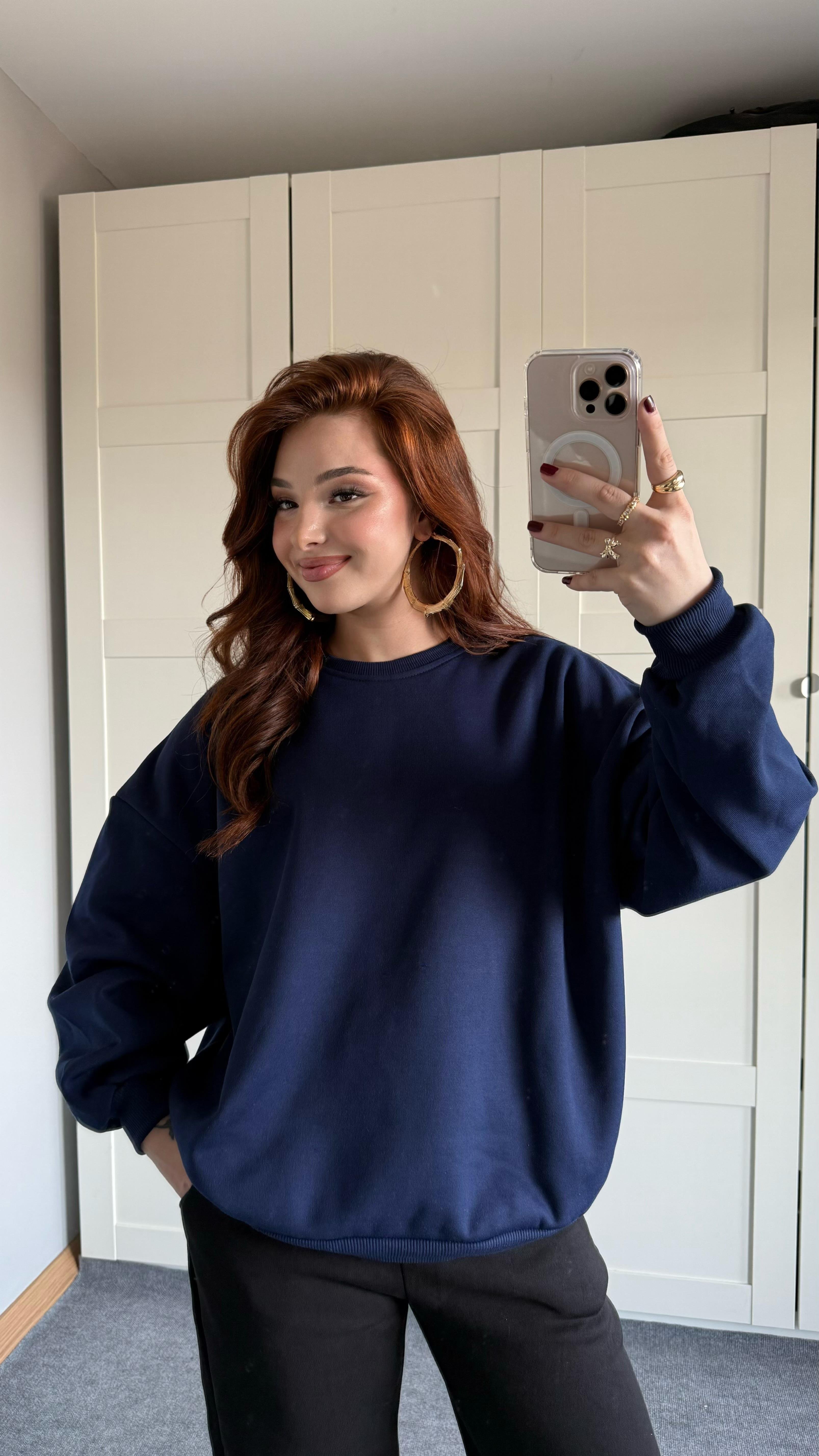 Basıc Oversize Sweat Lacivert