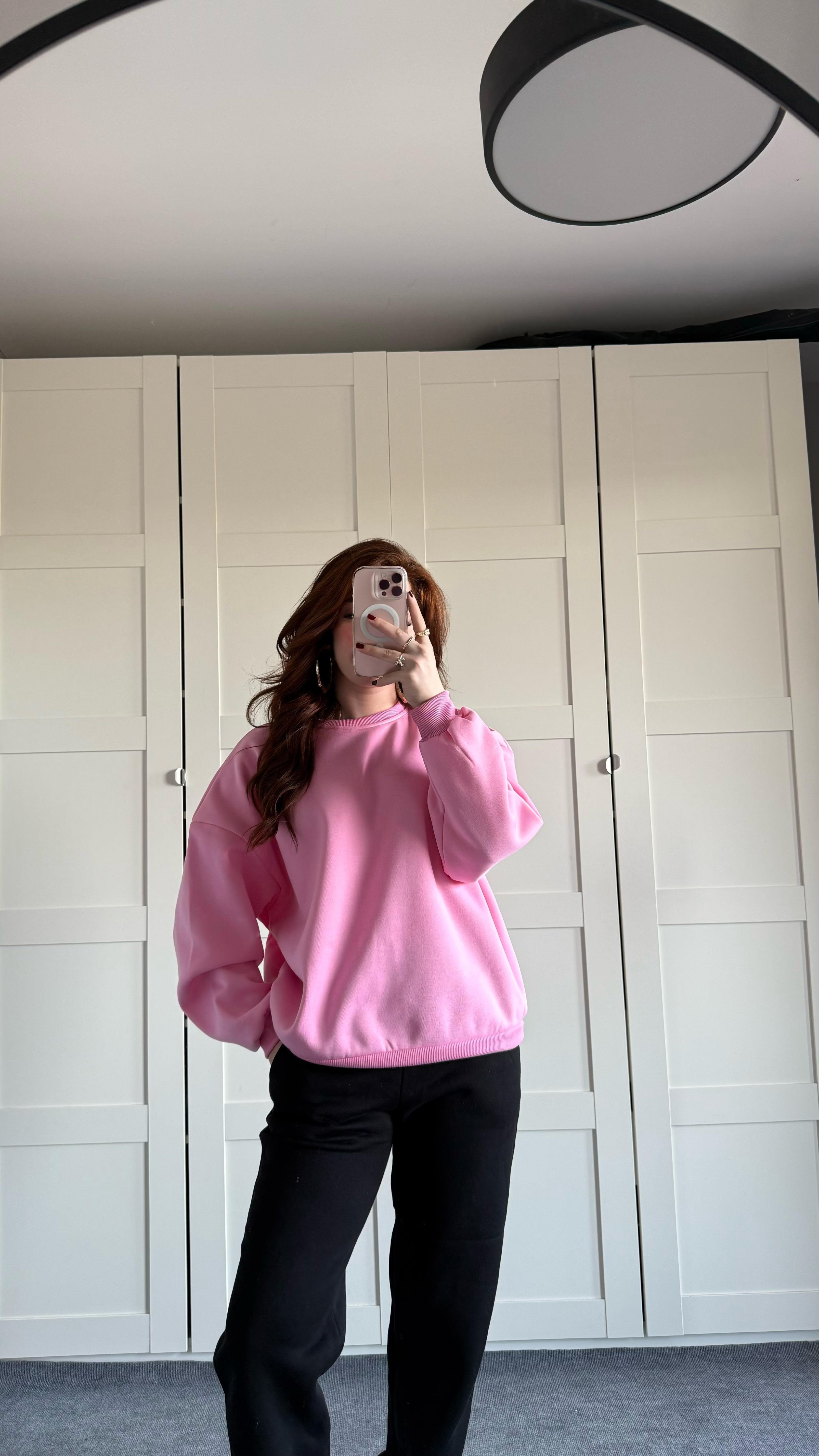 Basıc Oversize Sweat Pembe