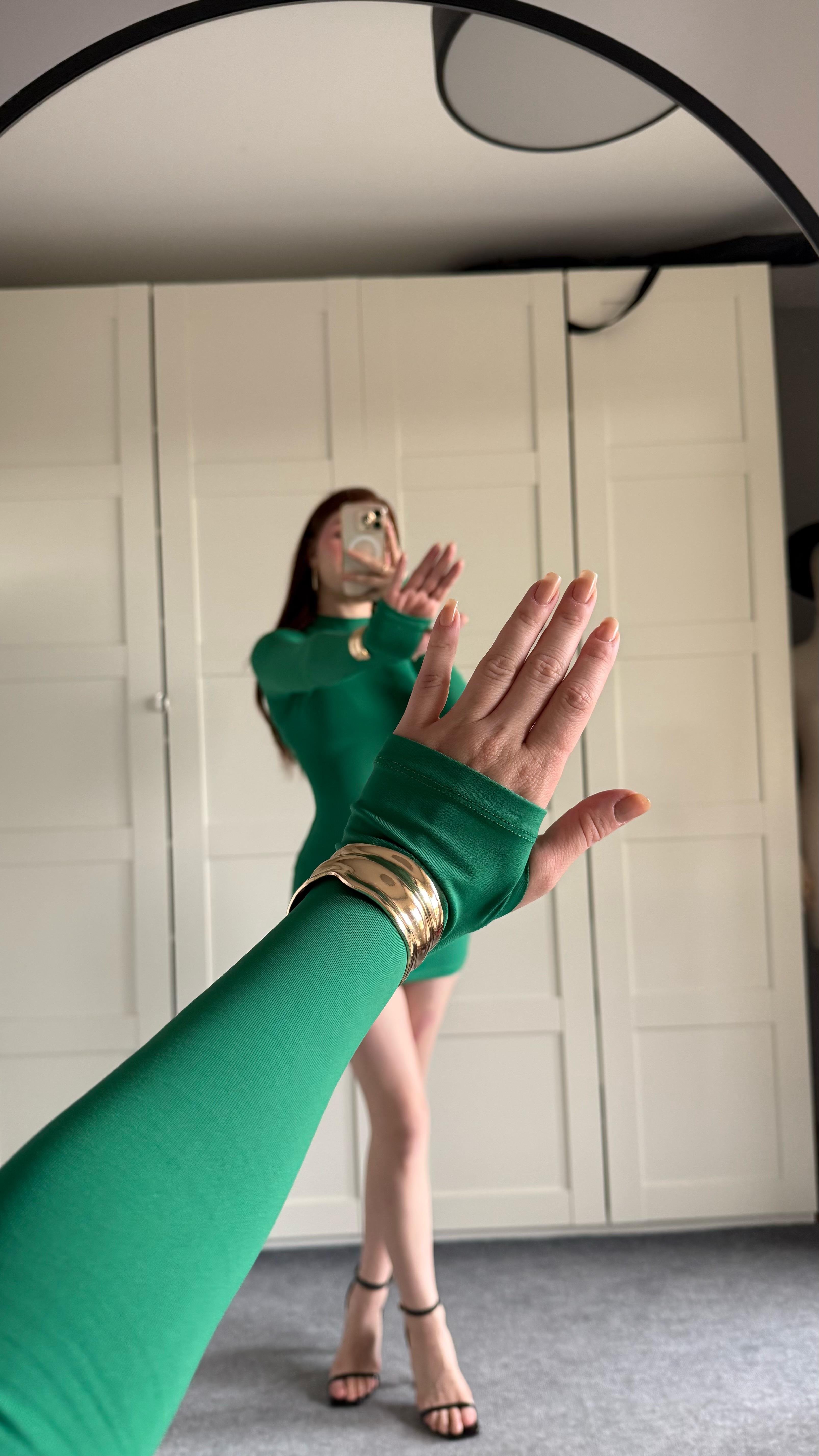 Basıc Parmak geçirmeli Mini Elbise Yeşil