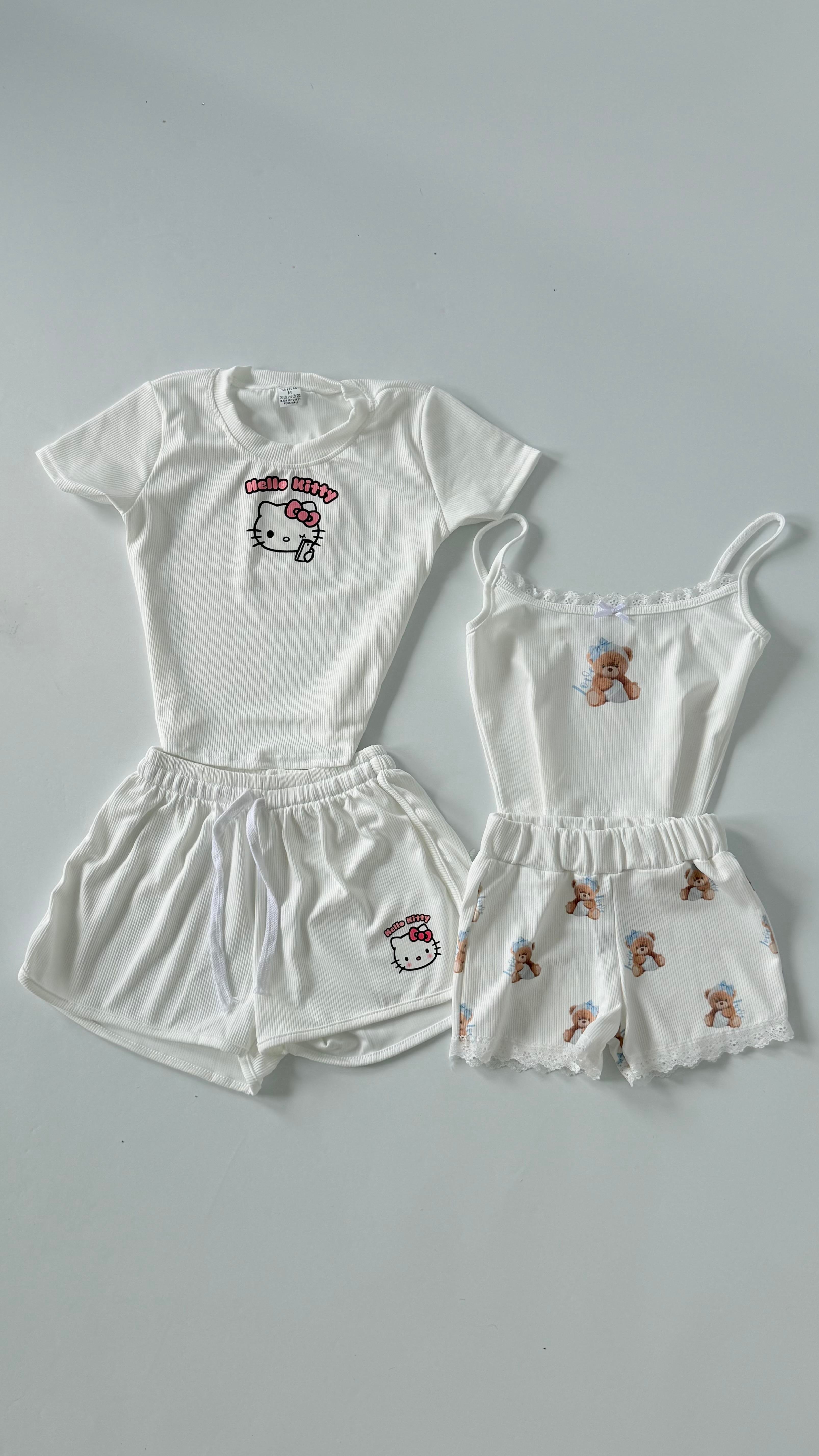 Bear Askılı Şort Takım Beyaz