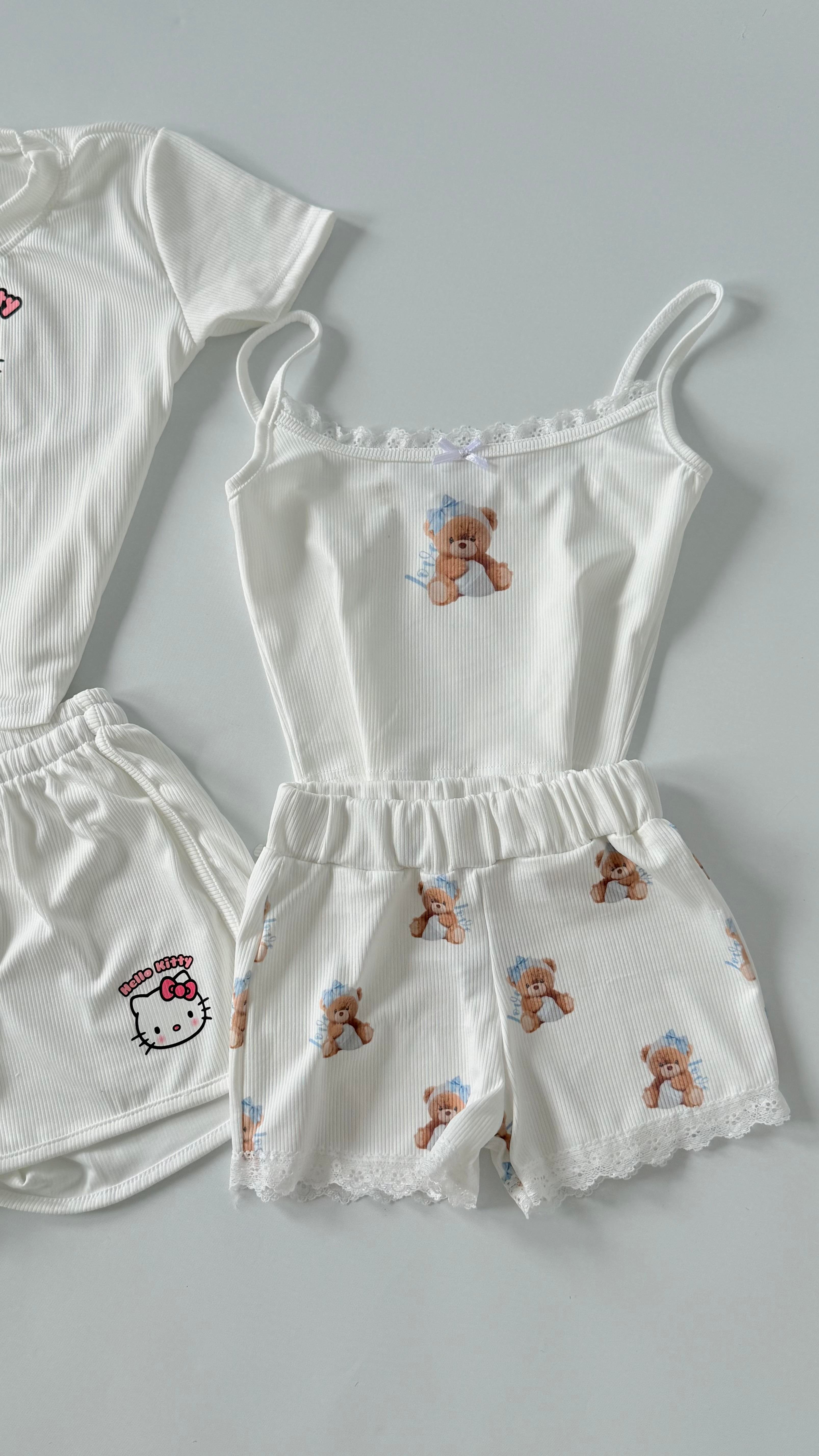 Bear Askılı Şort Takım Beyaz