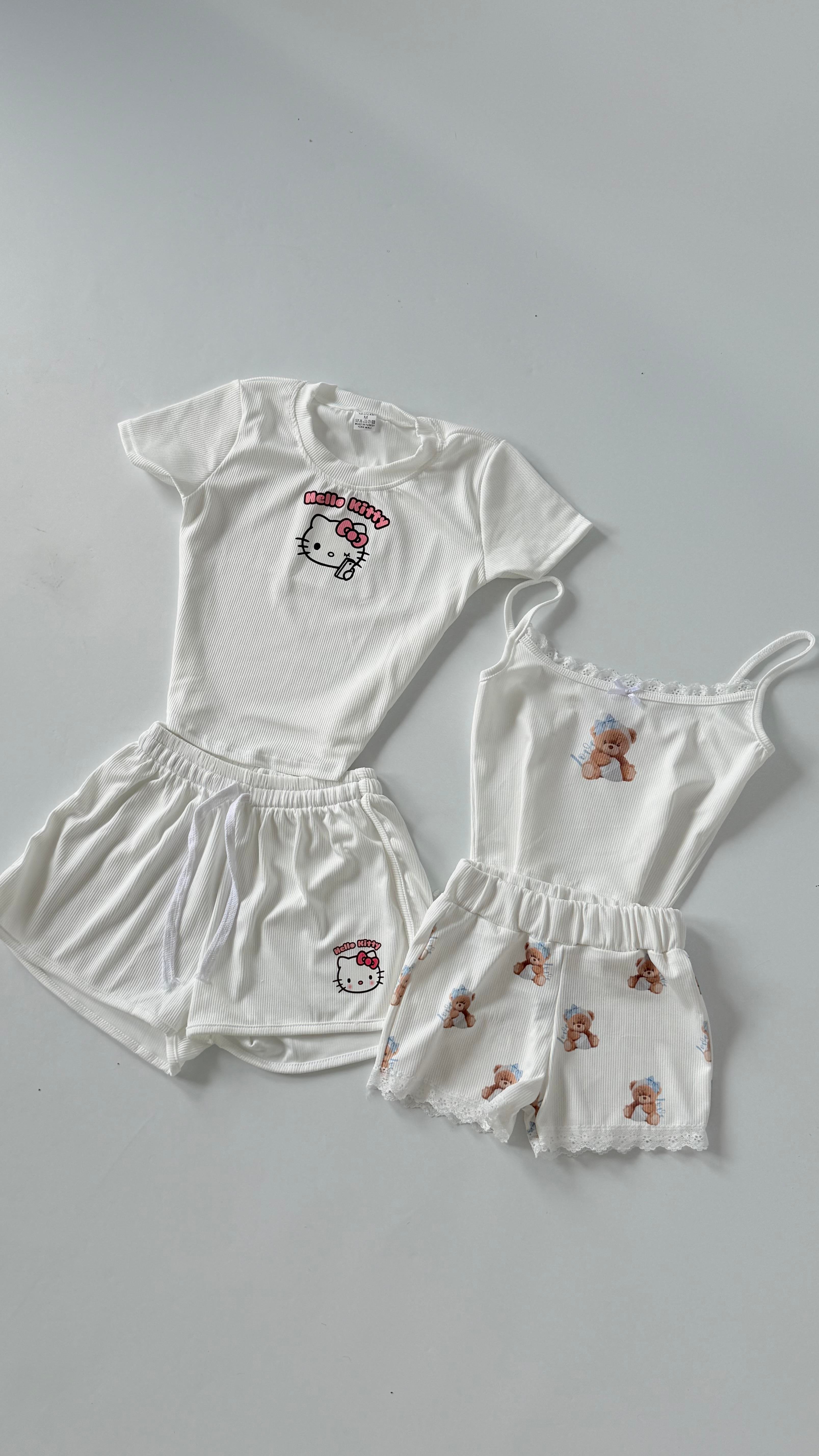 Bear Askılı Şort Takım Beyaz