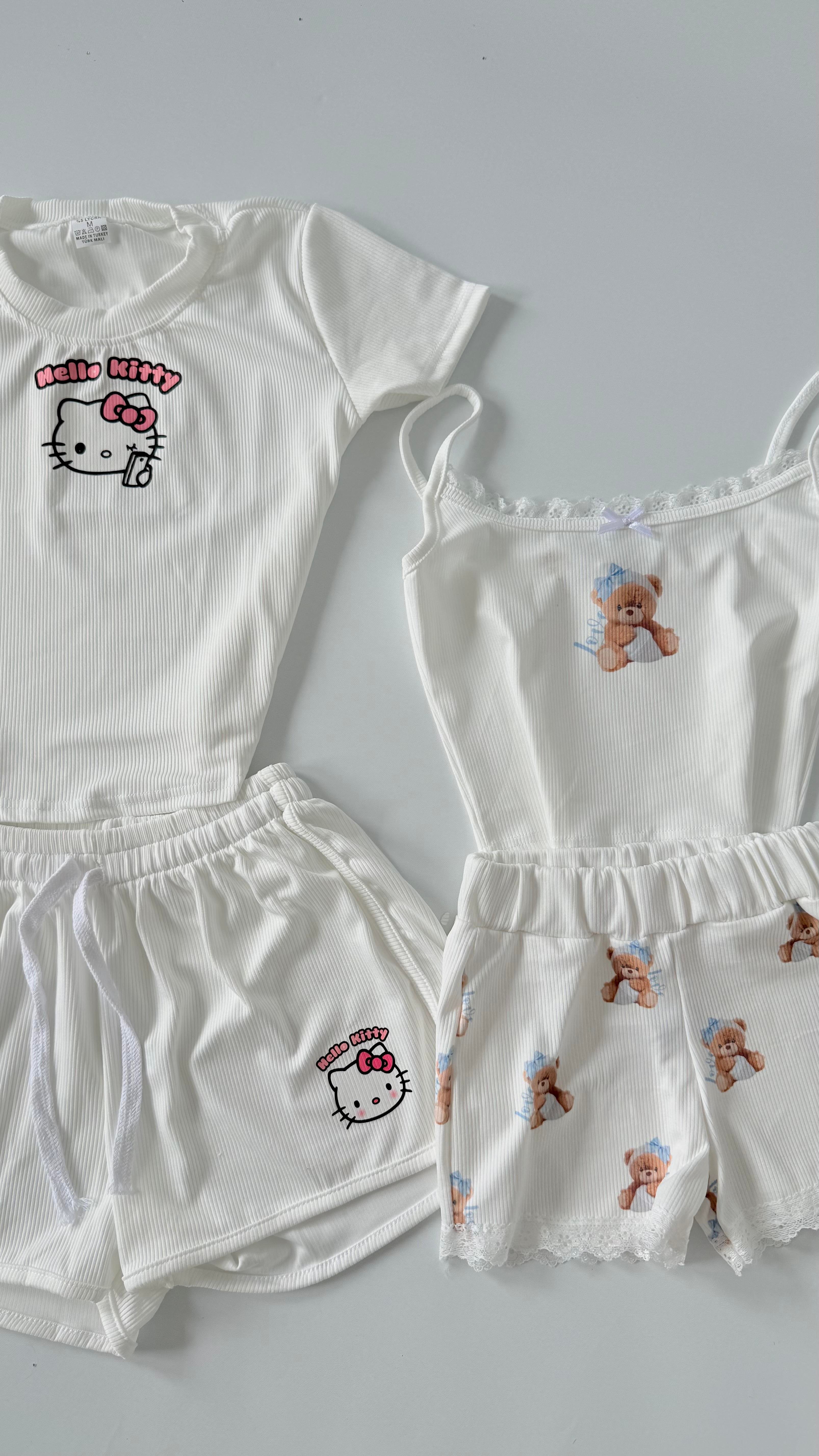 Bear Askılı Şort Takım Beyaz