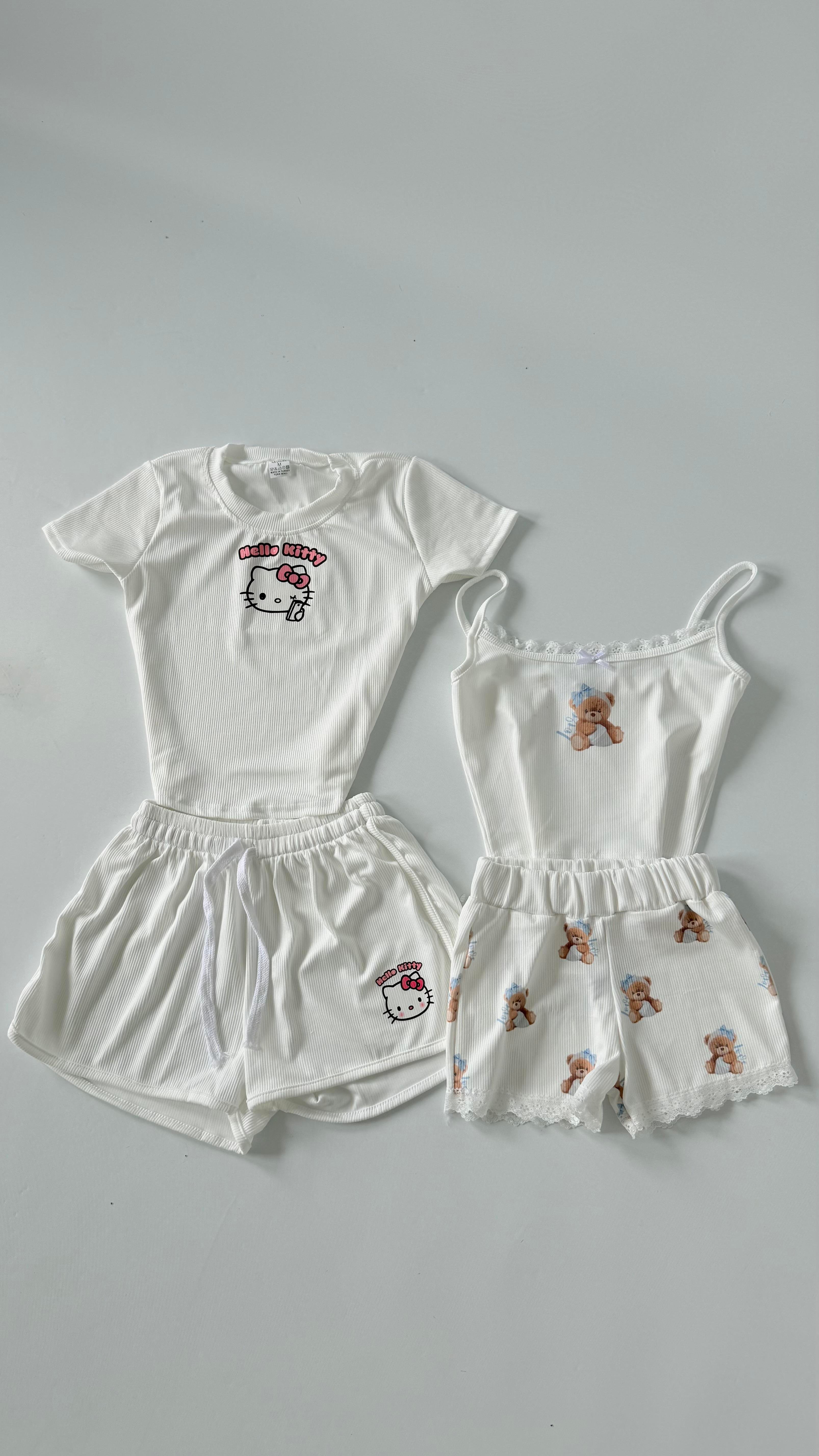 Bear Askılı Şort Takım Beyaz