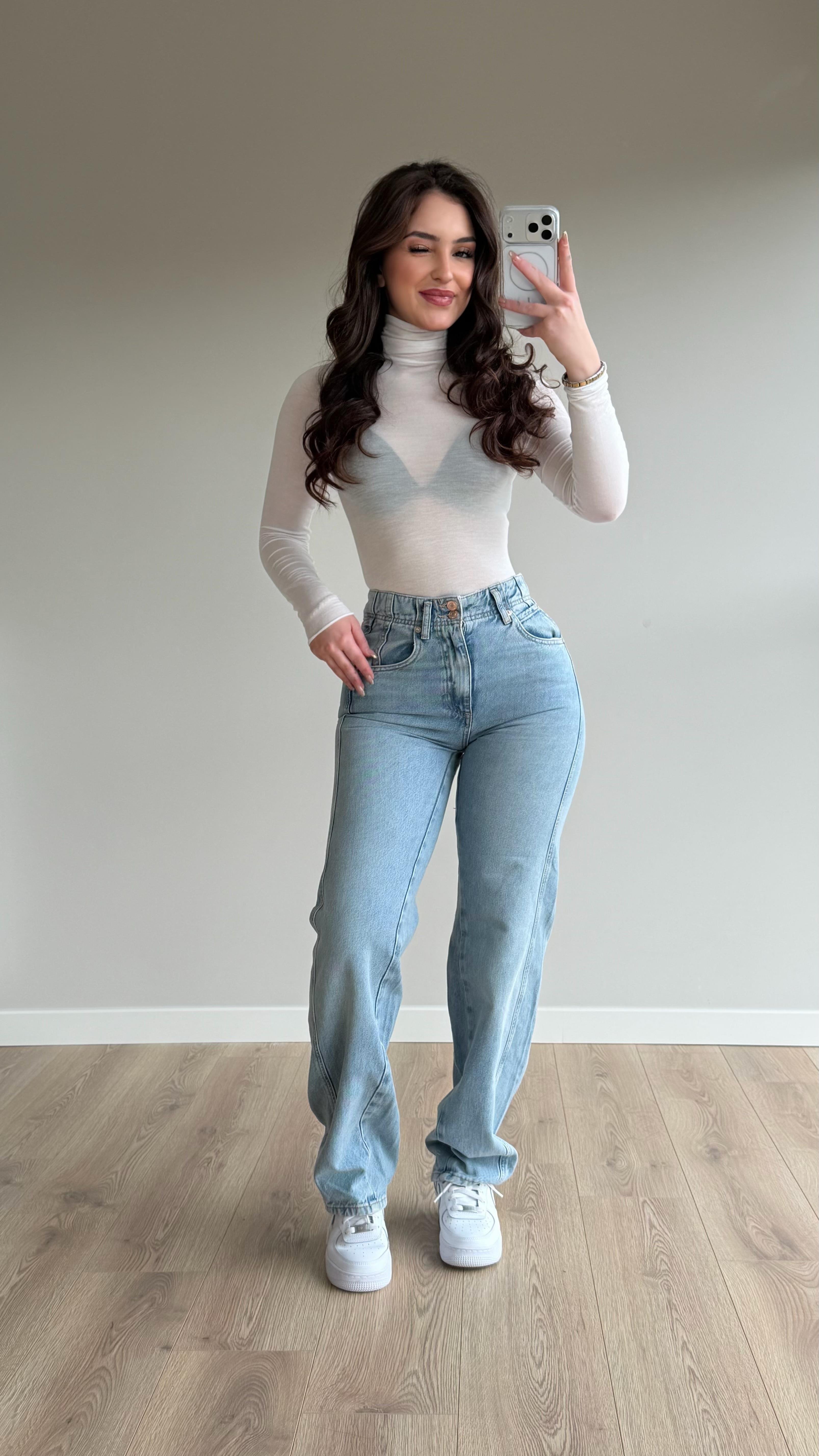 Beli Lastik Detay Mom Jean Mavi