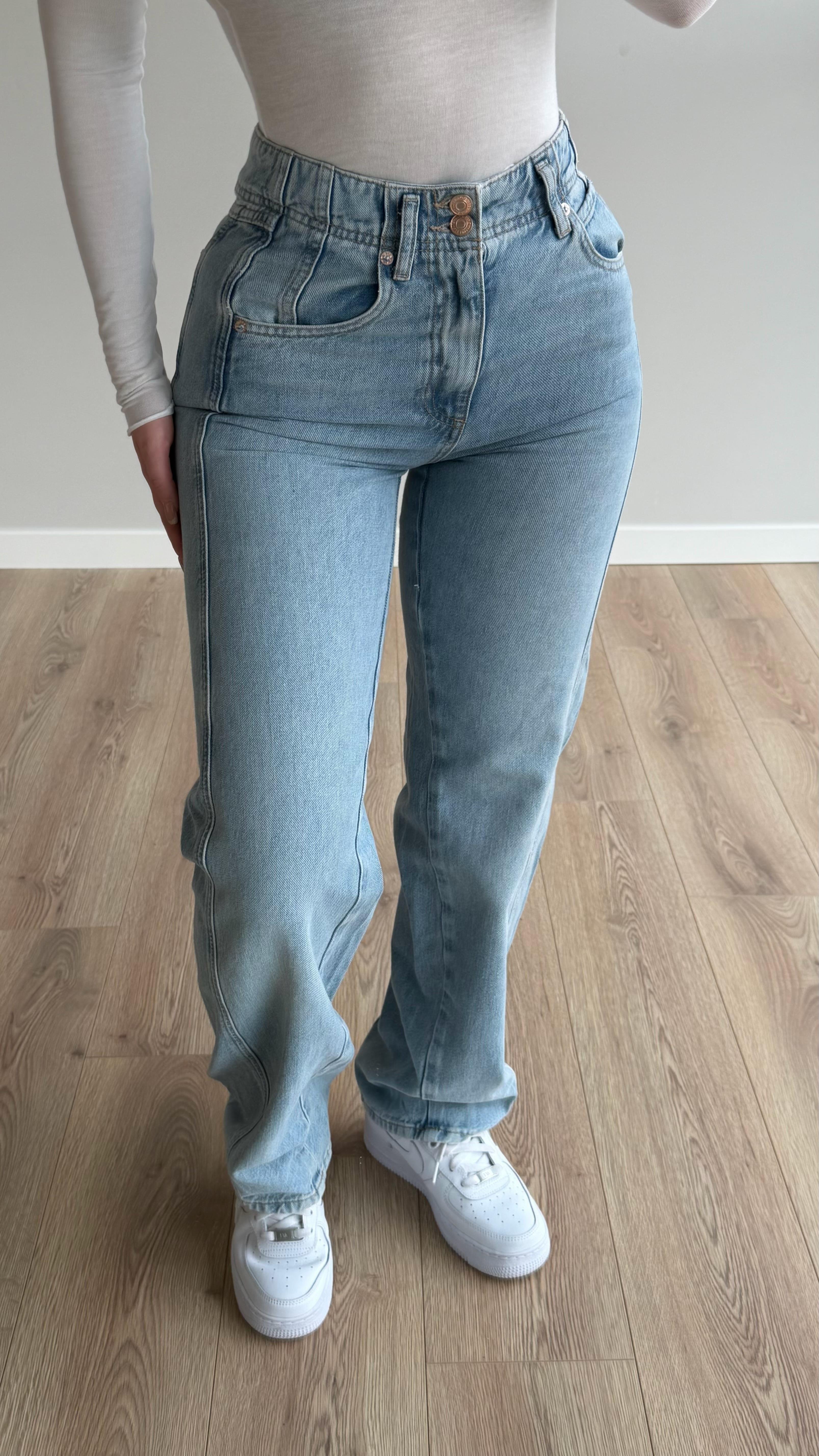Beli Lastik Detay Mom Jean Mavi
