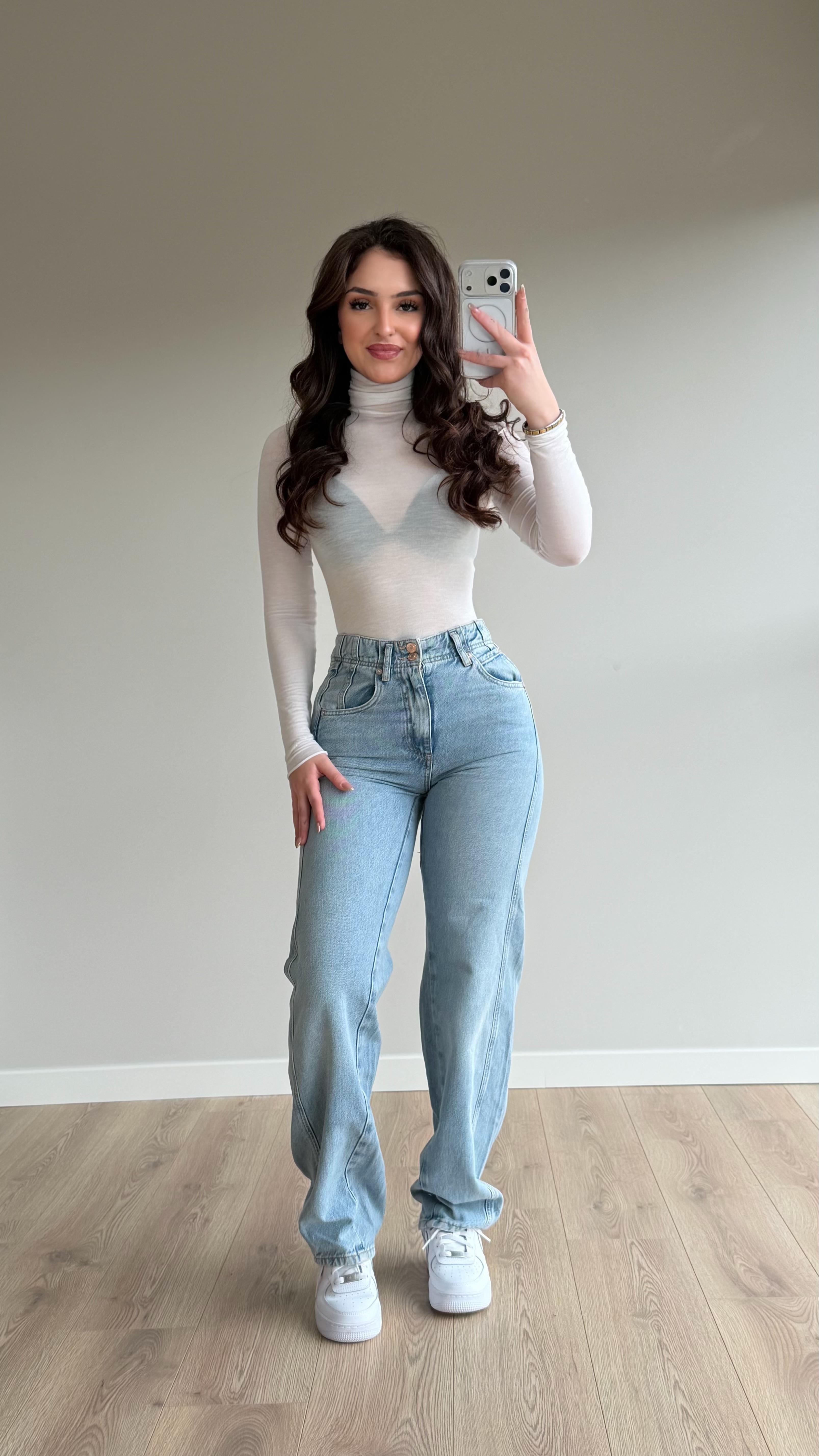 Beli Lastik Detay Mom Jean Mavi
