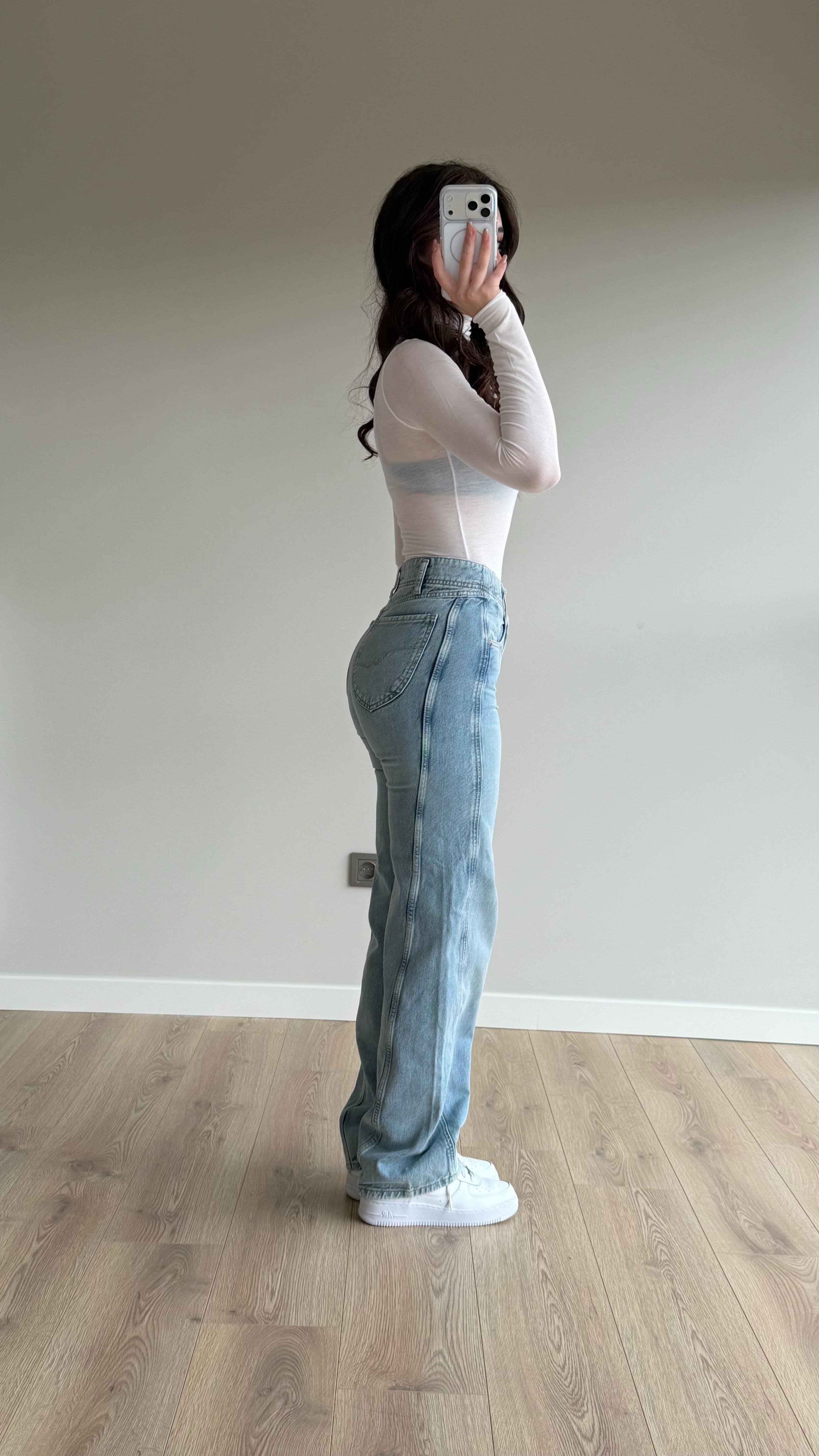 Beli Lastik Detay Mom Jean Mavi