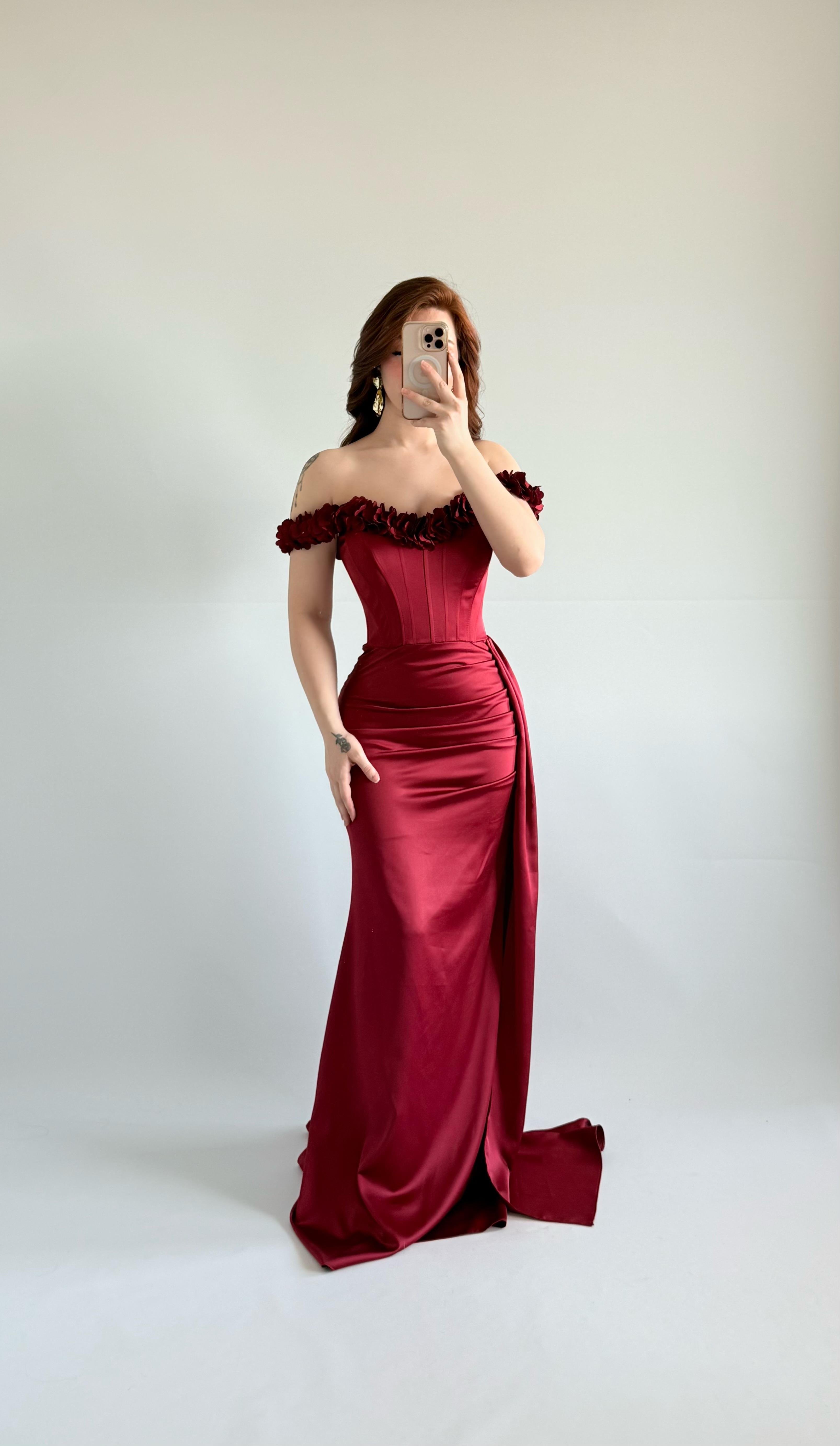 Bellamy Bordo Çiçekli Balık Abiye 