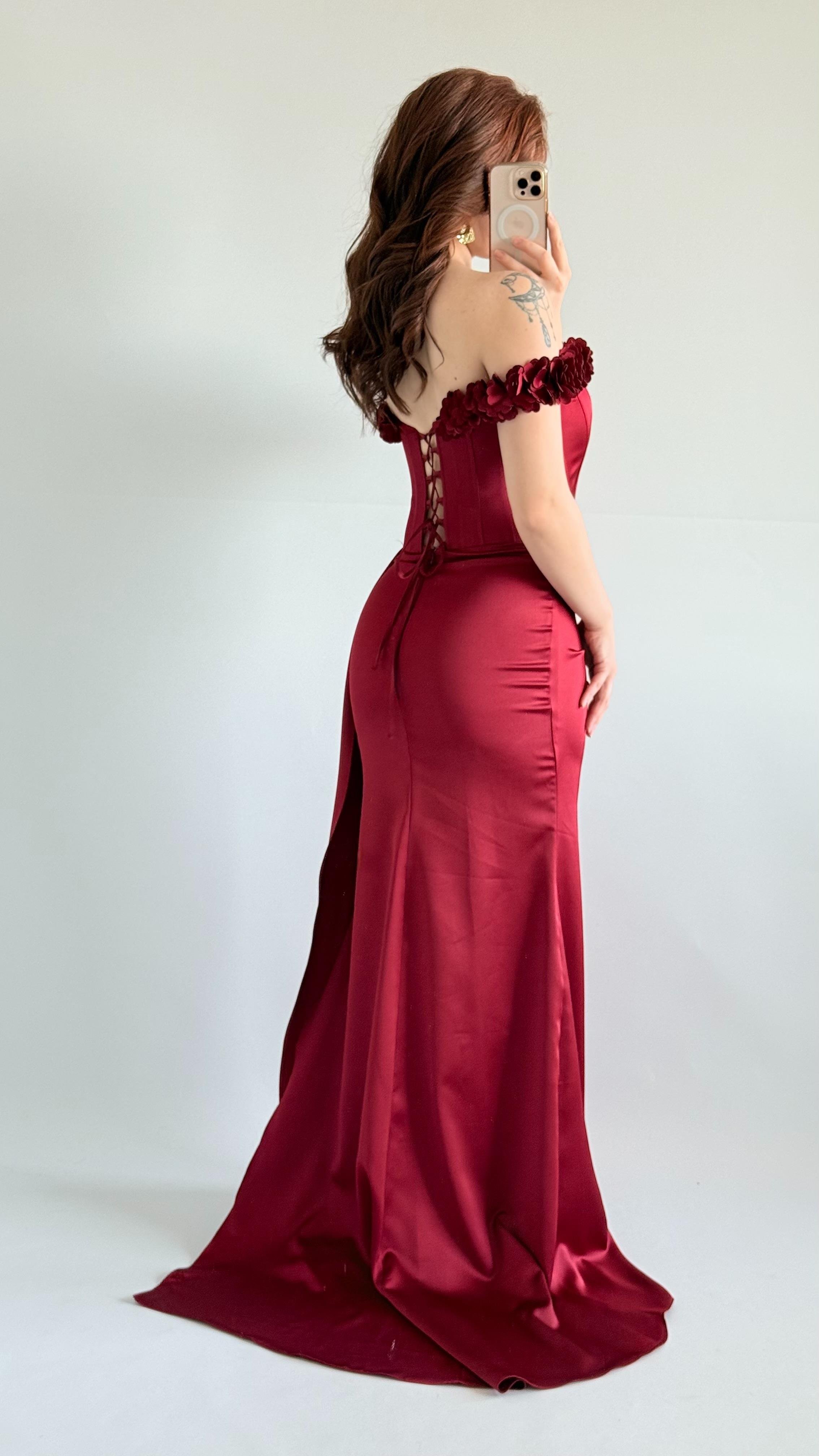 Bellamy Bordo Çiçekli Balık Abiye 