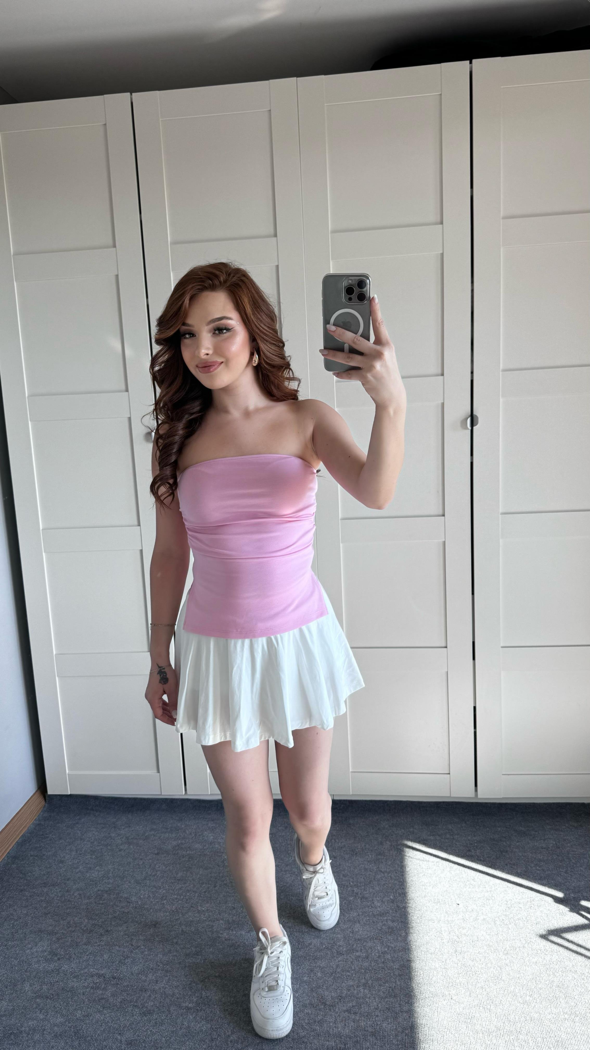 Bersh Straplez Yırtmaçlı Pembe Bluz
