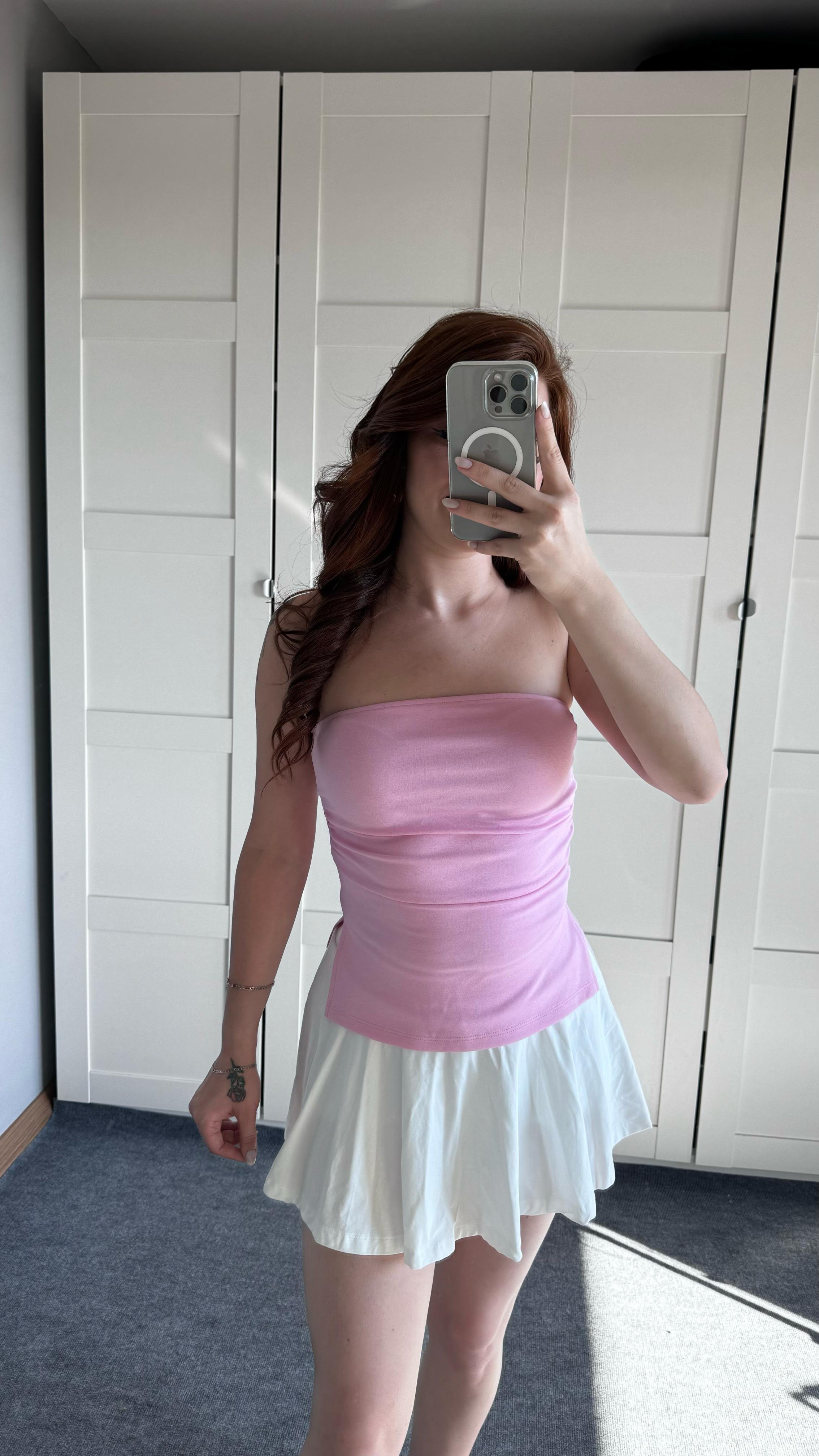 Bersh Straplez Yırtmaçlı Pembe Bluz