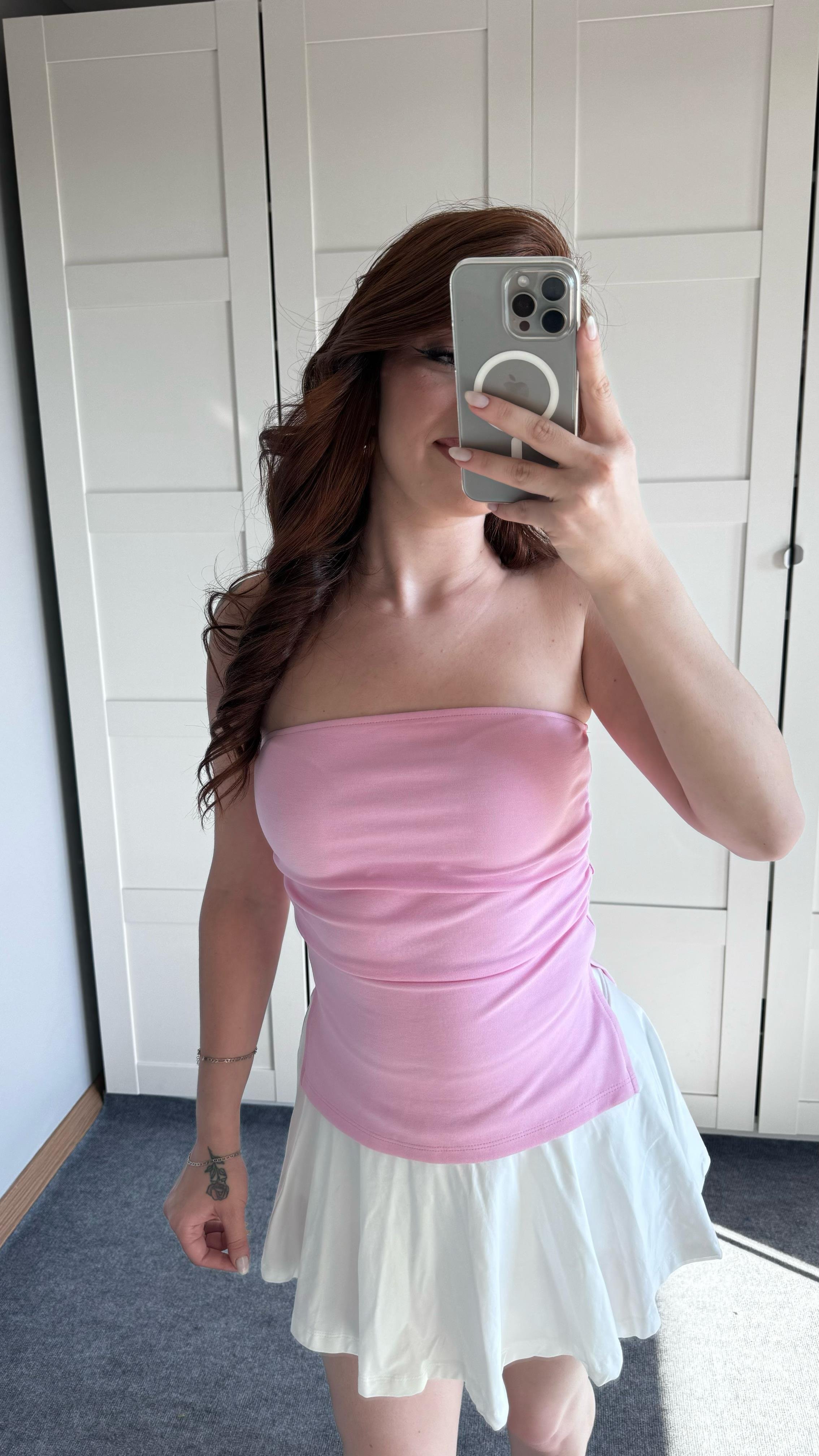 Bersh Straplez Yırtmaçlı Pembe Bluz