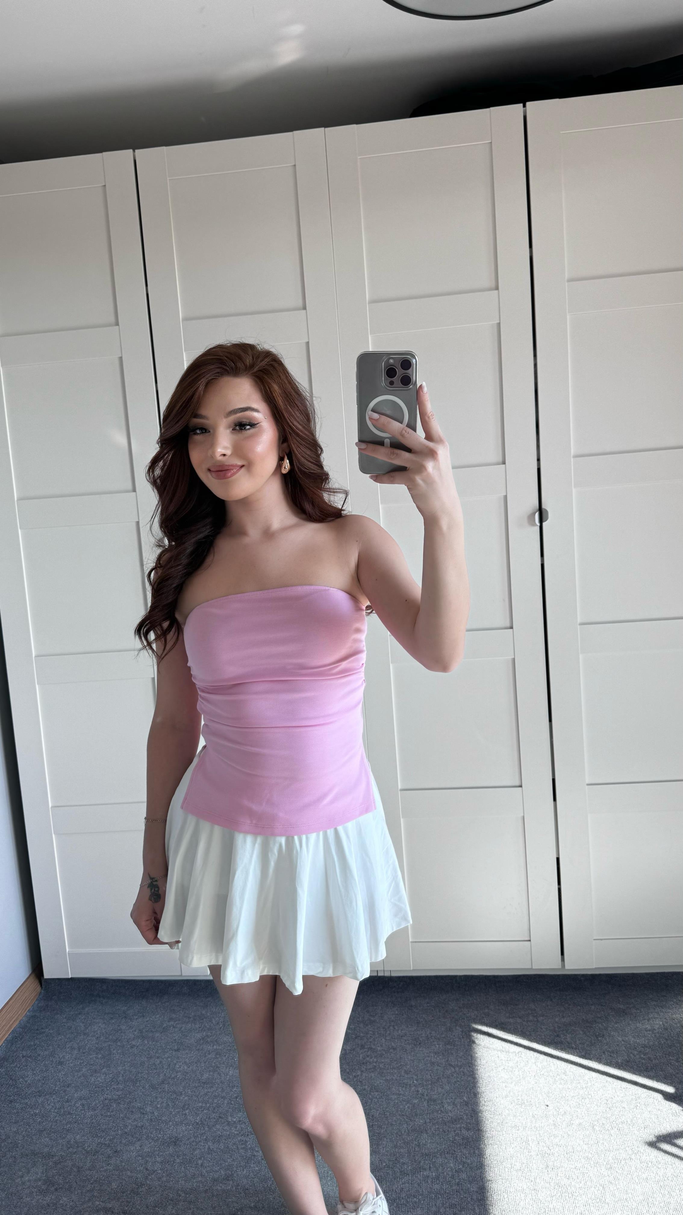 Bersh Straplez Yırtmaçlı Pembe Bluz