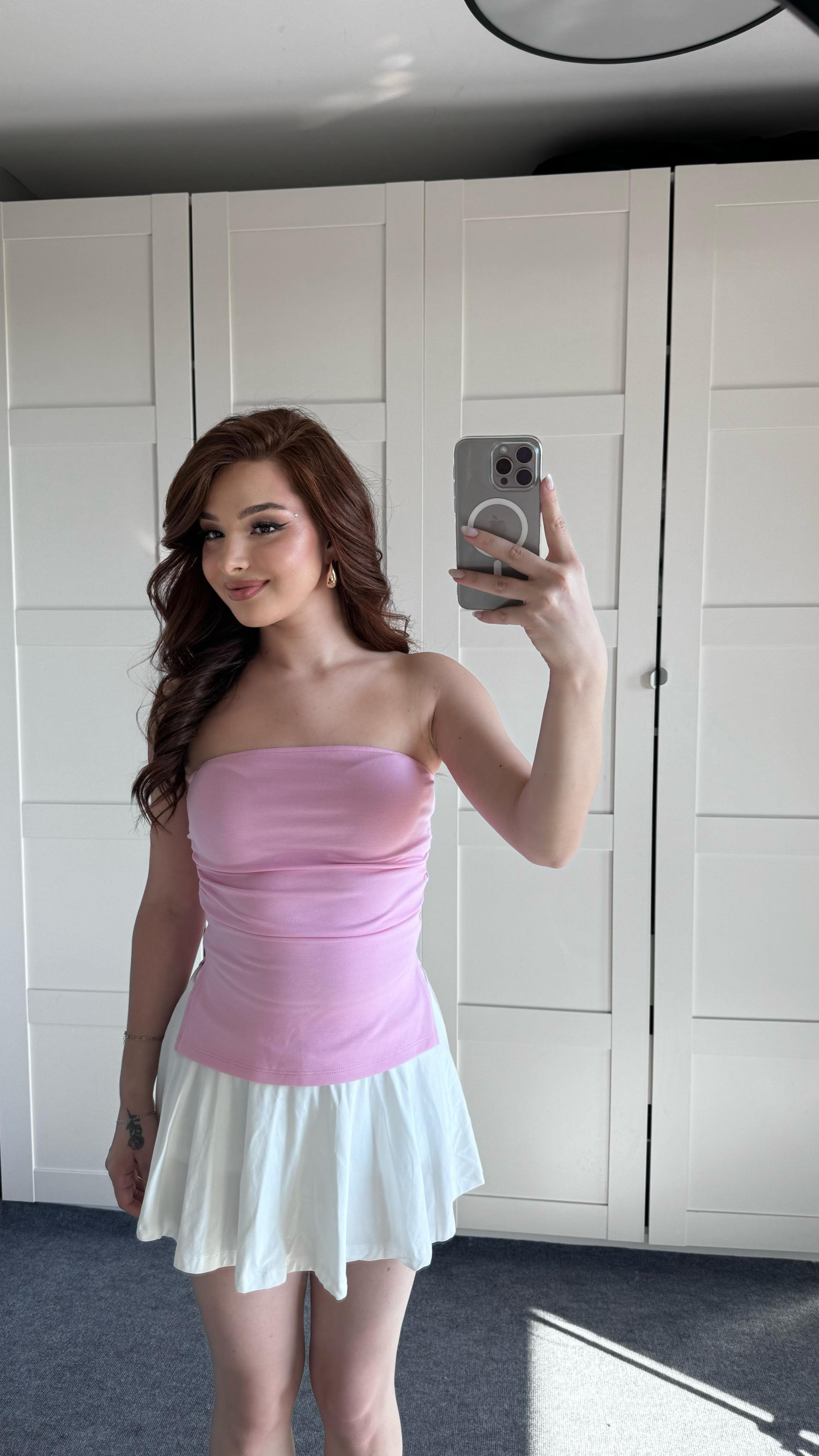 Bersh Straplez Yırtmaçlı Pembe Bluz