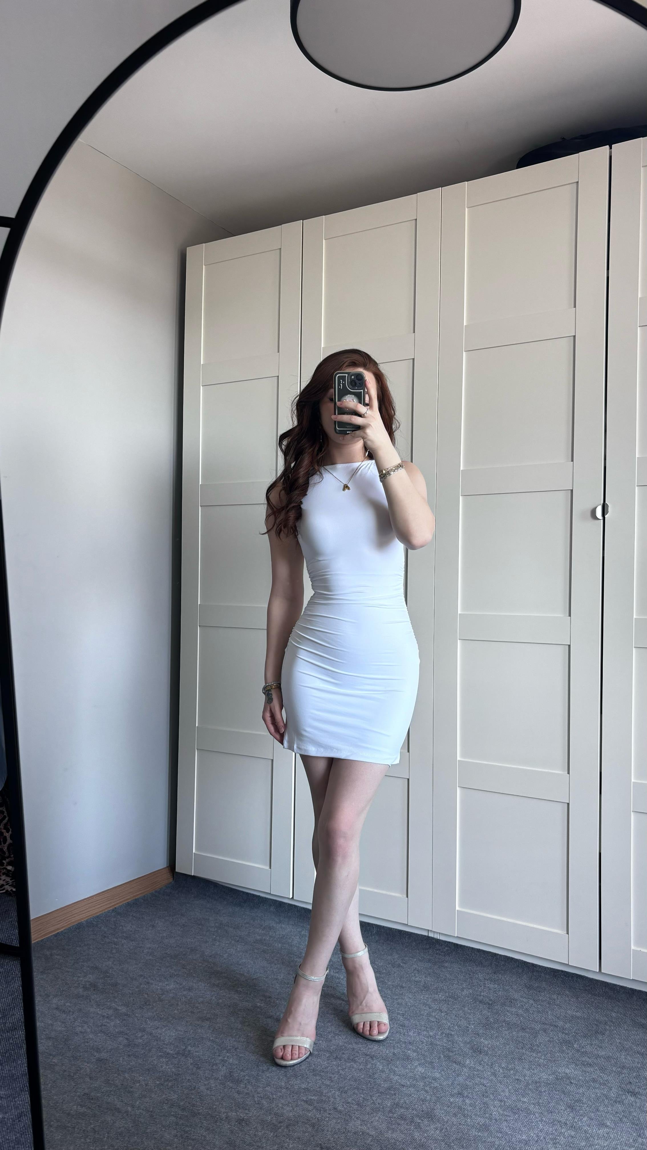 Bershka Drapeli Mini Beyaz Elbise 
