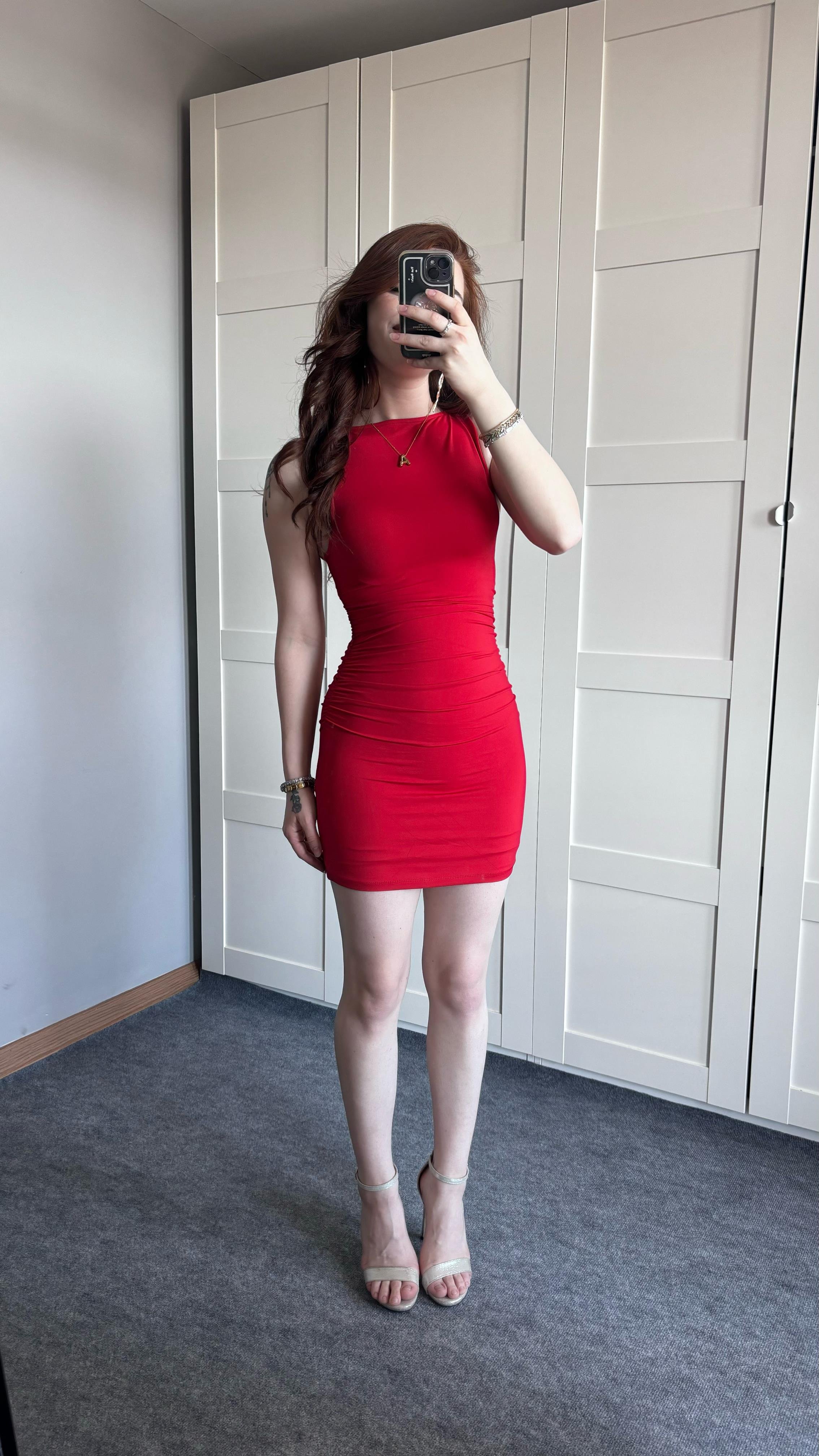 Bershka Drapeli Mini Kırmızı Elbise