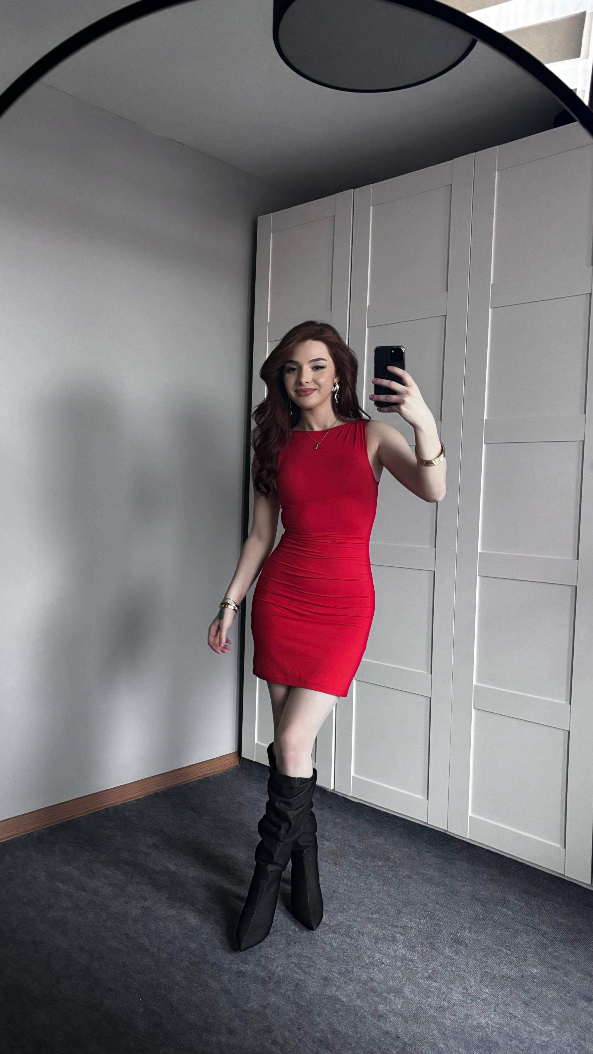 Bershka Drapeli Mini Kırmızı Elbise
