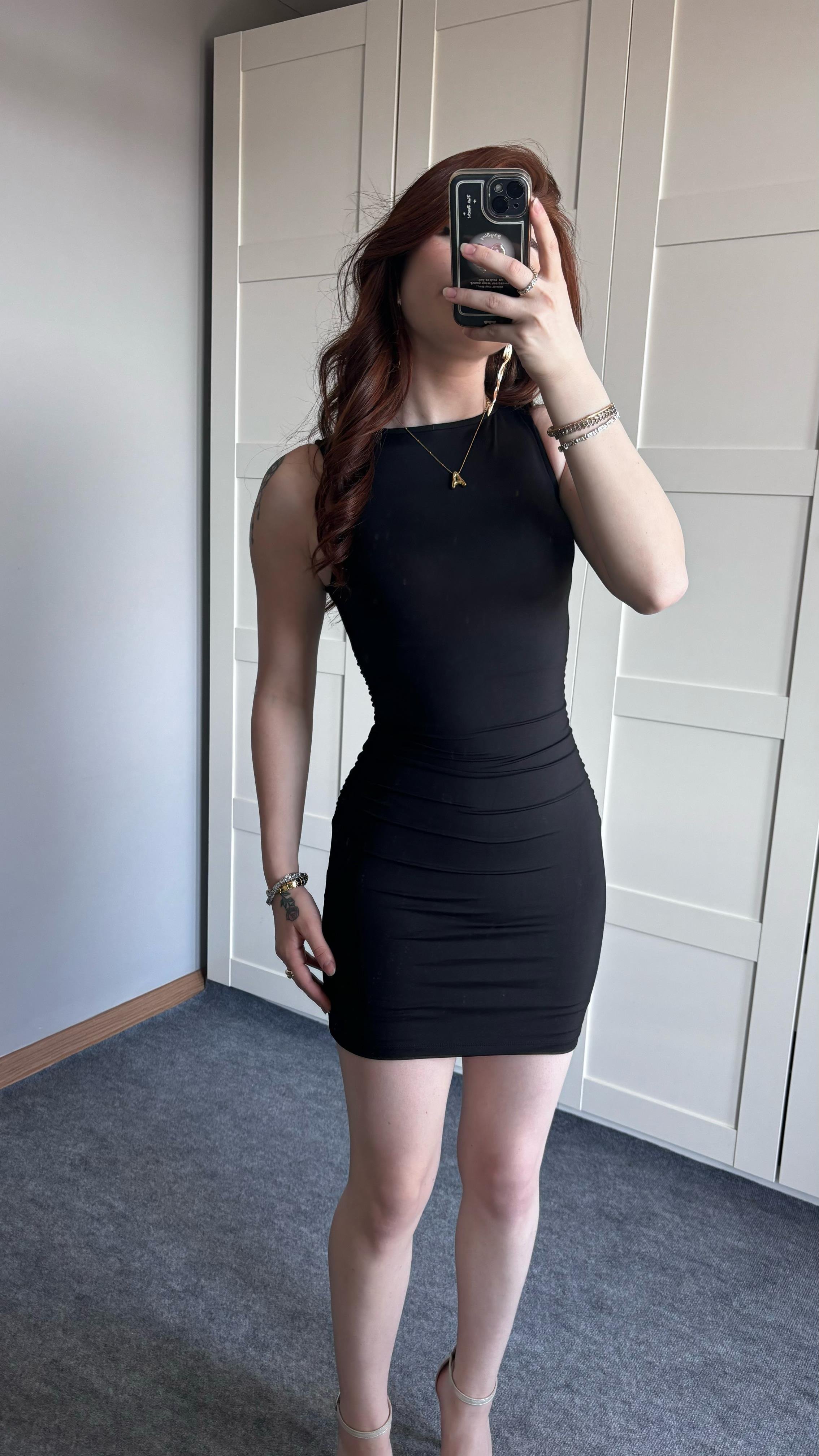 Bershka Drapeli Mini Siyah Elbise