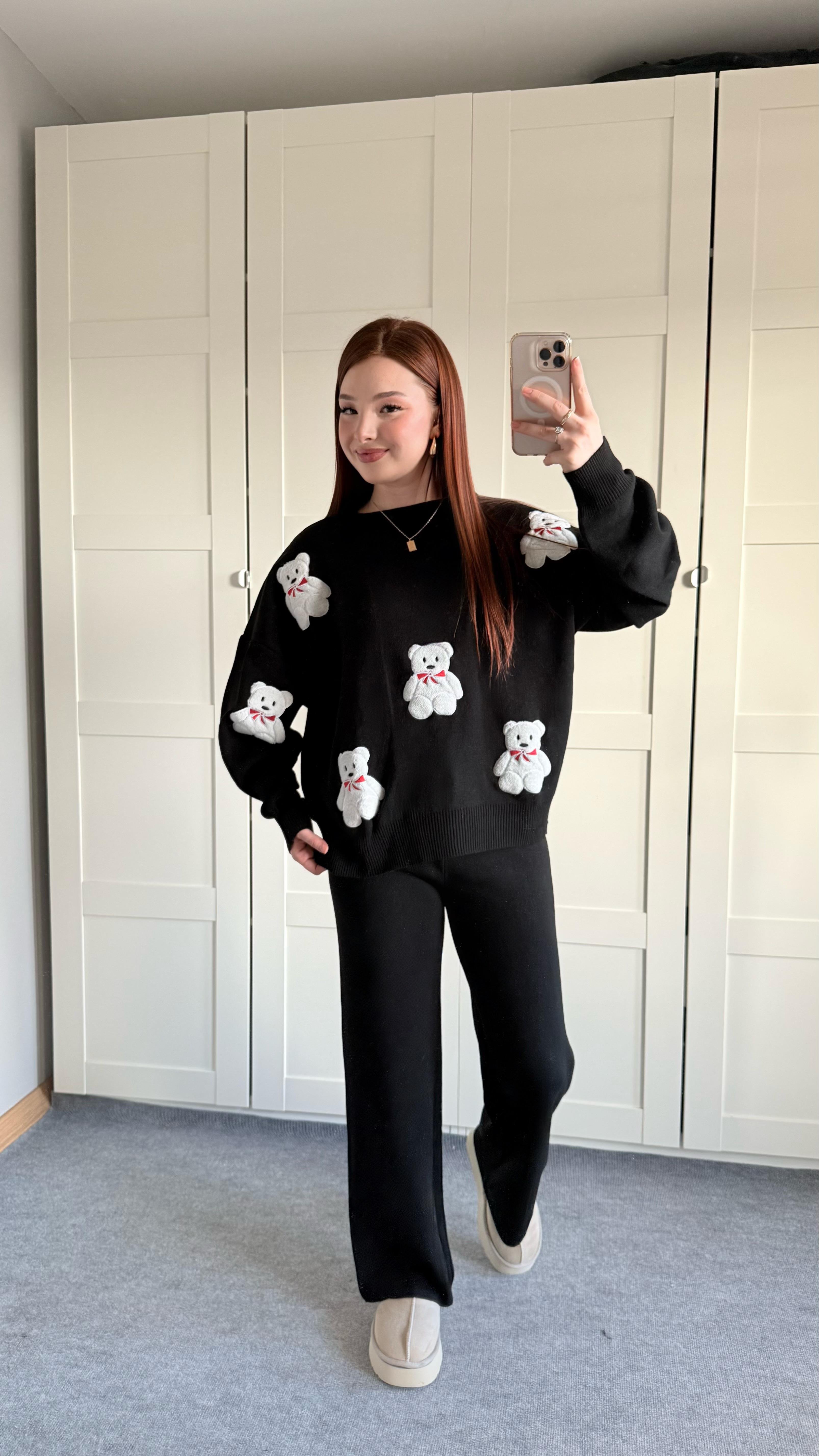 Beyaz Minik Teddy Siyah Triko Takım 