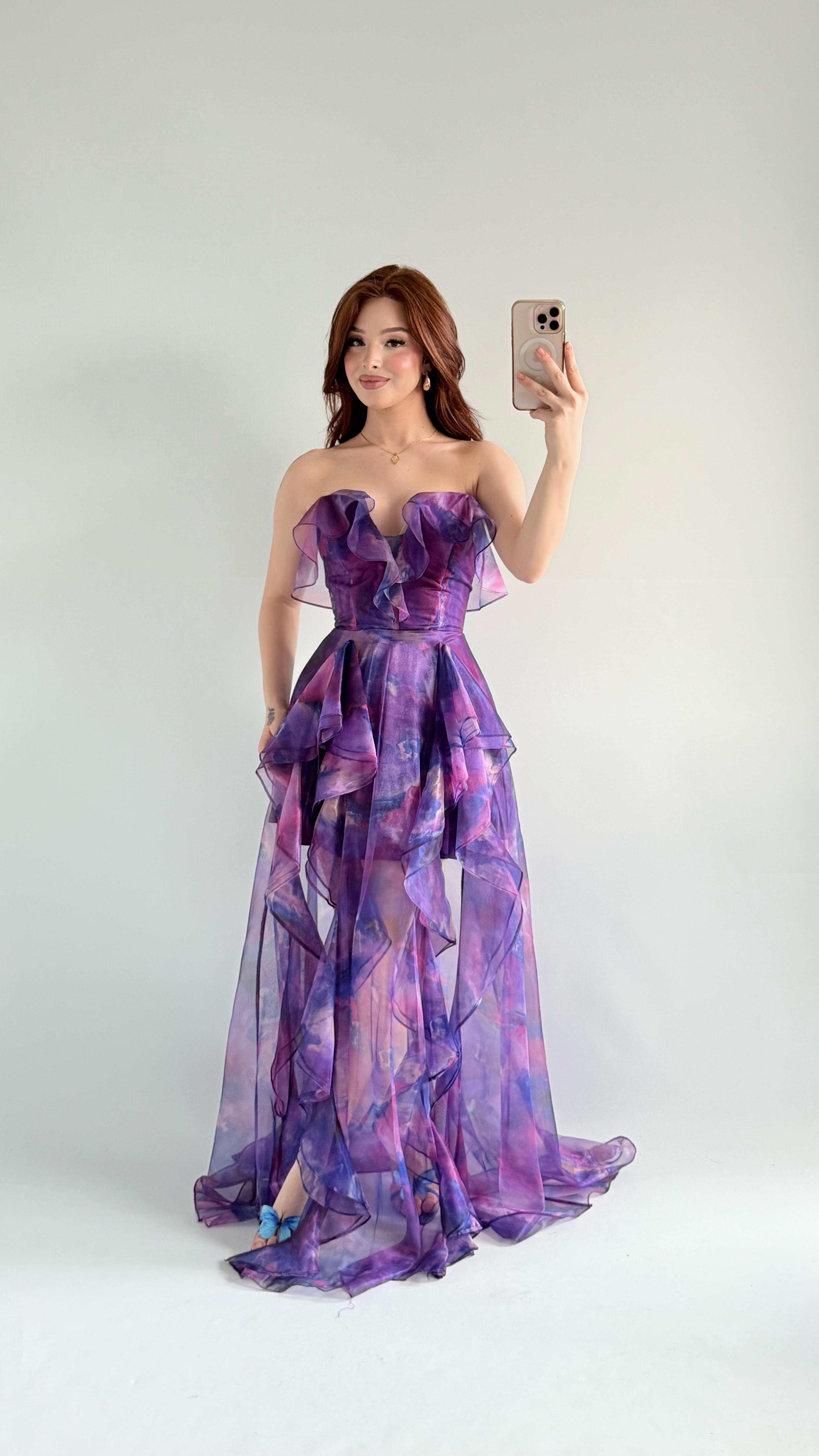 Bibble Tüllü Abiye Mor