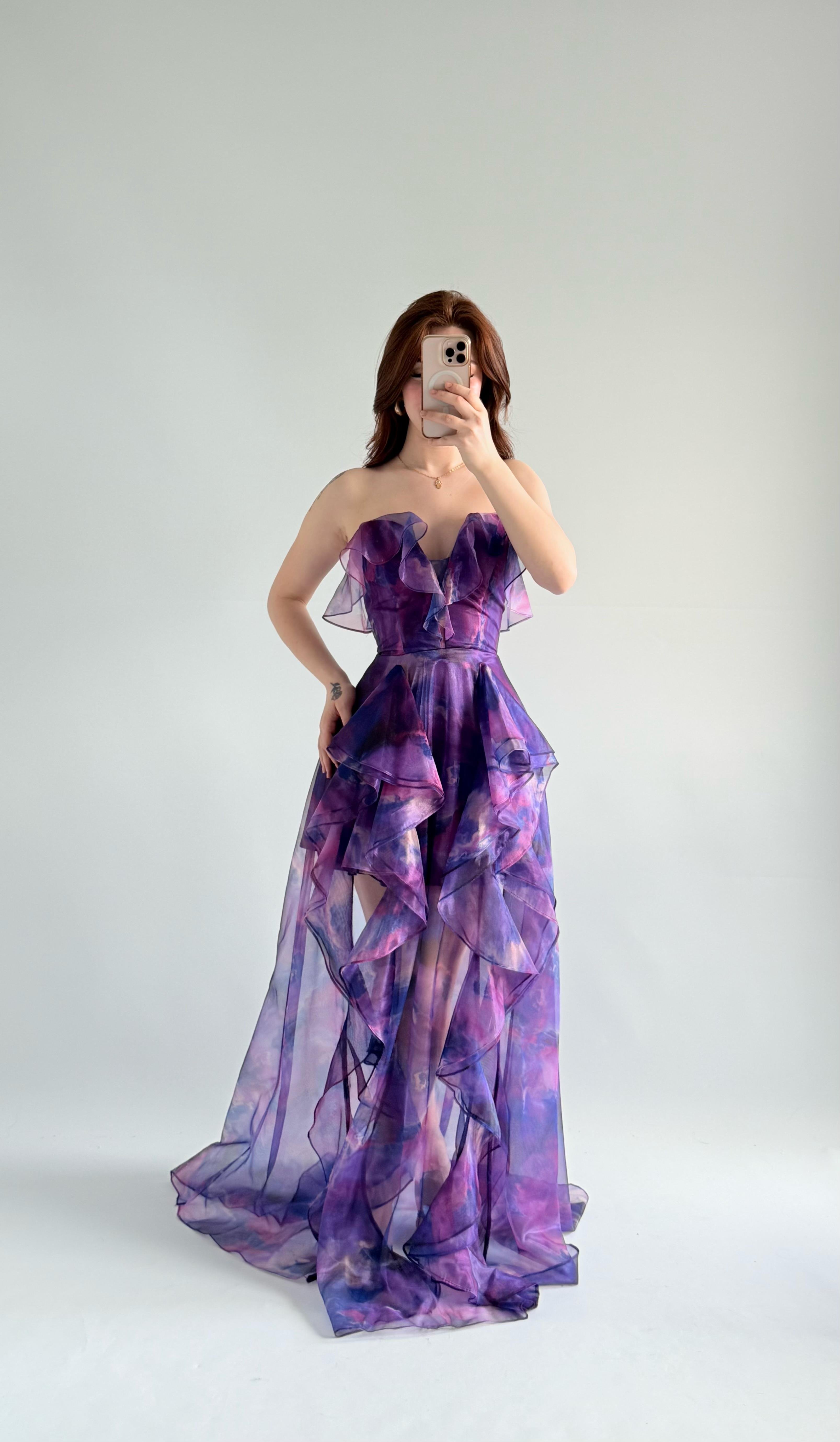 Bibble Tüllü Abiye Mor