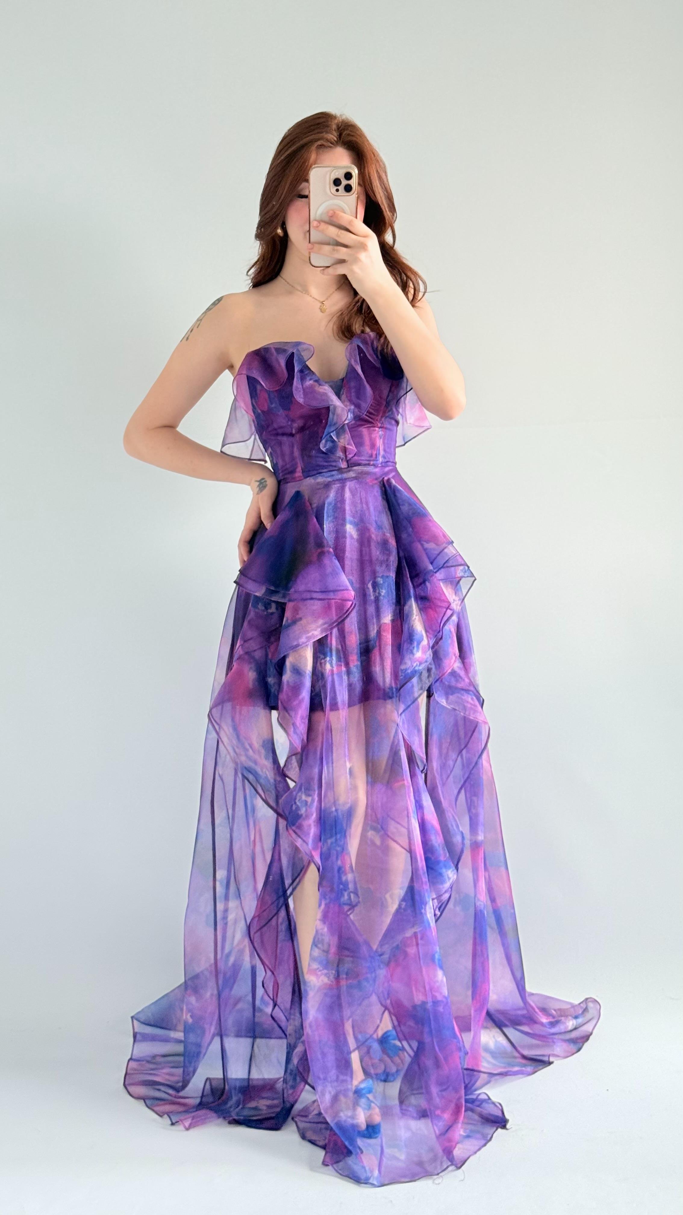 Bibble Tüllü Abiye Mor