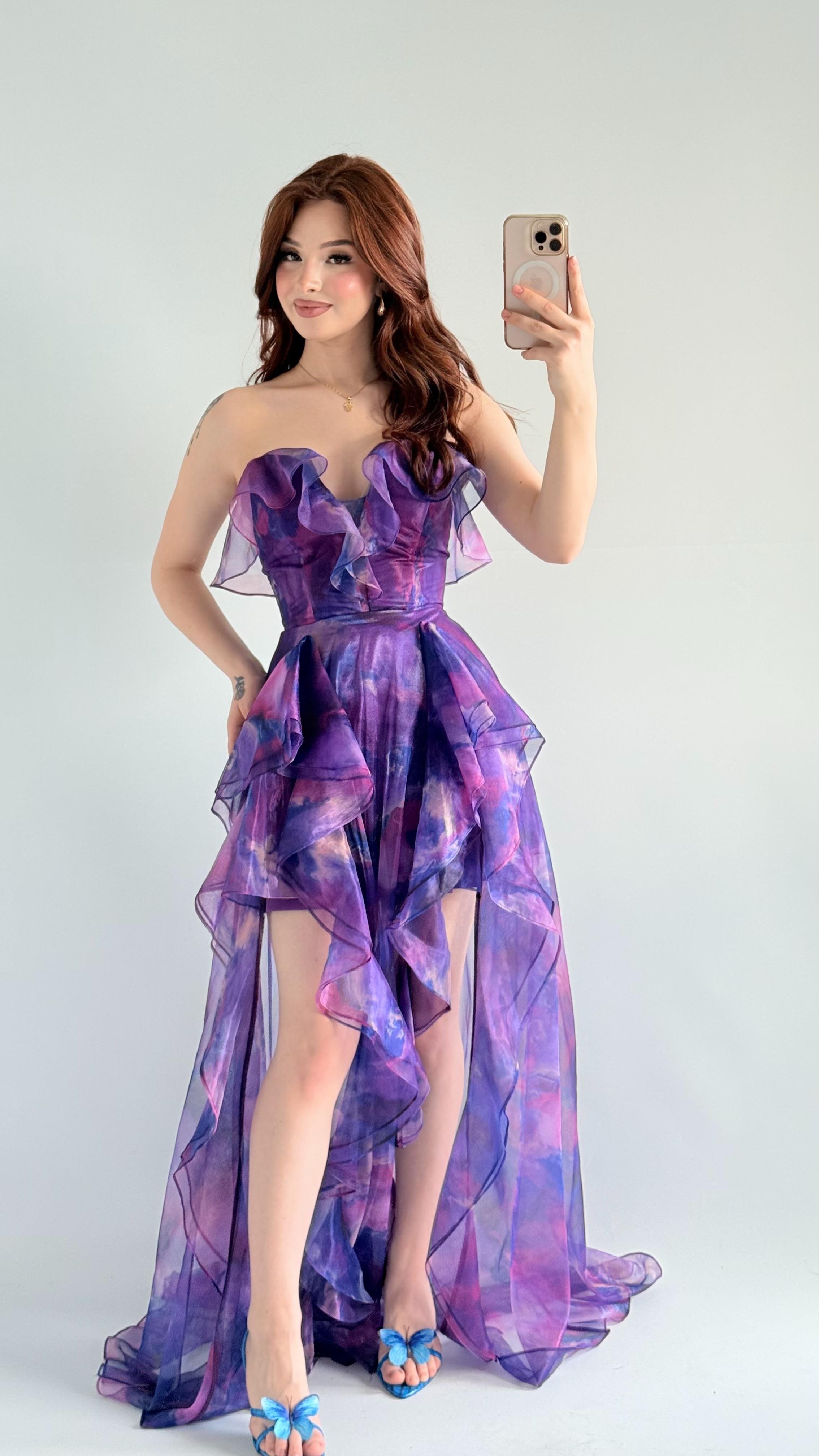 Bibble Tüllü Abiye Mor