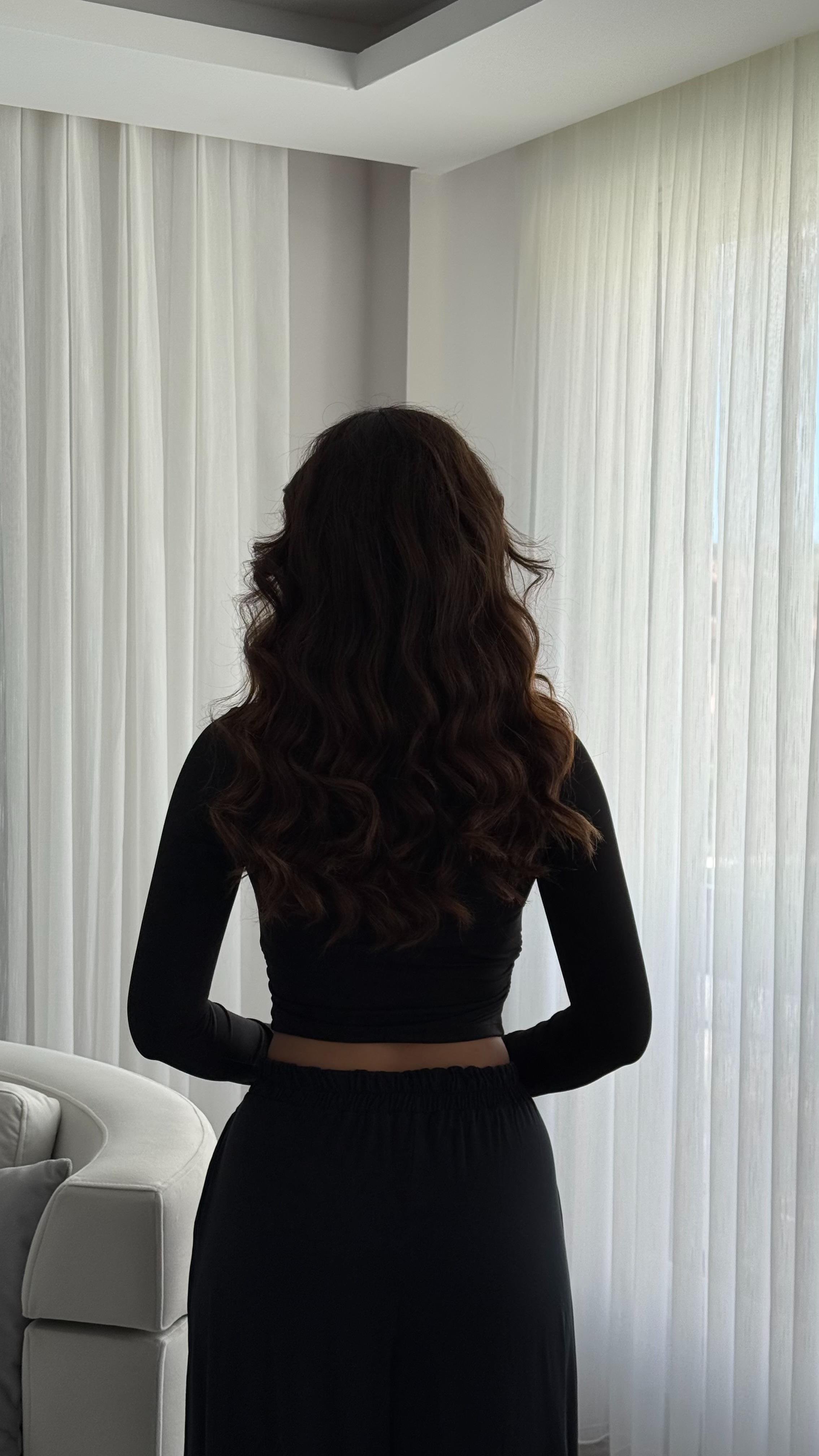 Bisiklet Yaka Yan Büzgülü Crop Siyah