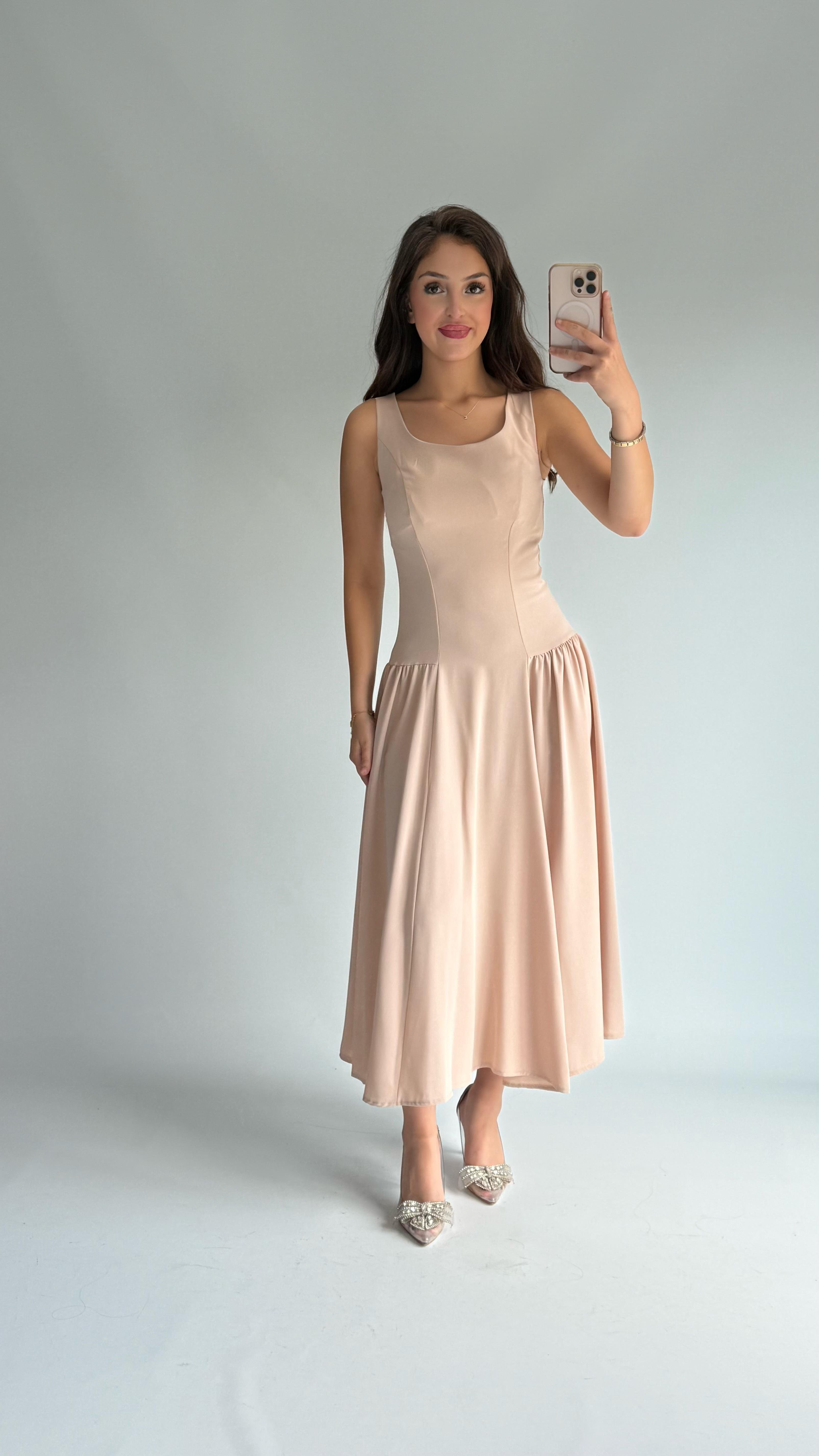 Boni Kalın Askılı Elbise Bej