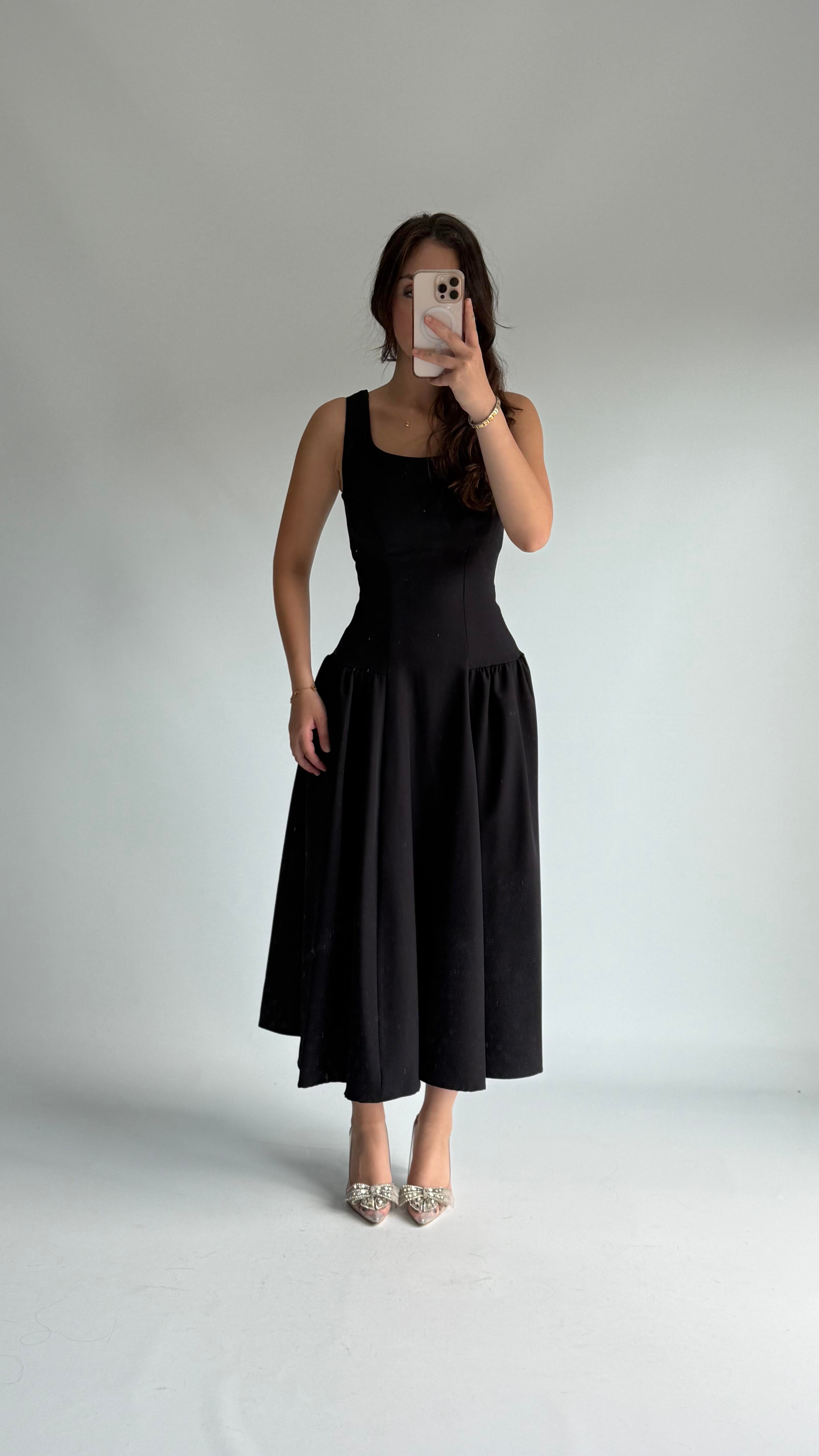 Boni Kalın Askılı Elbise Siyah