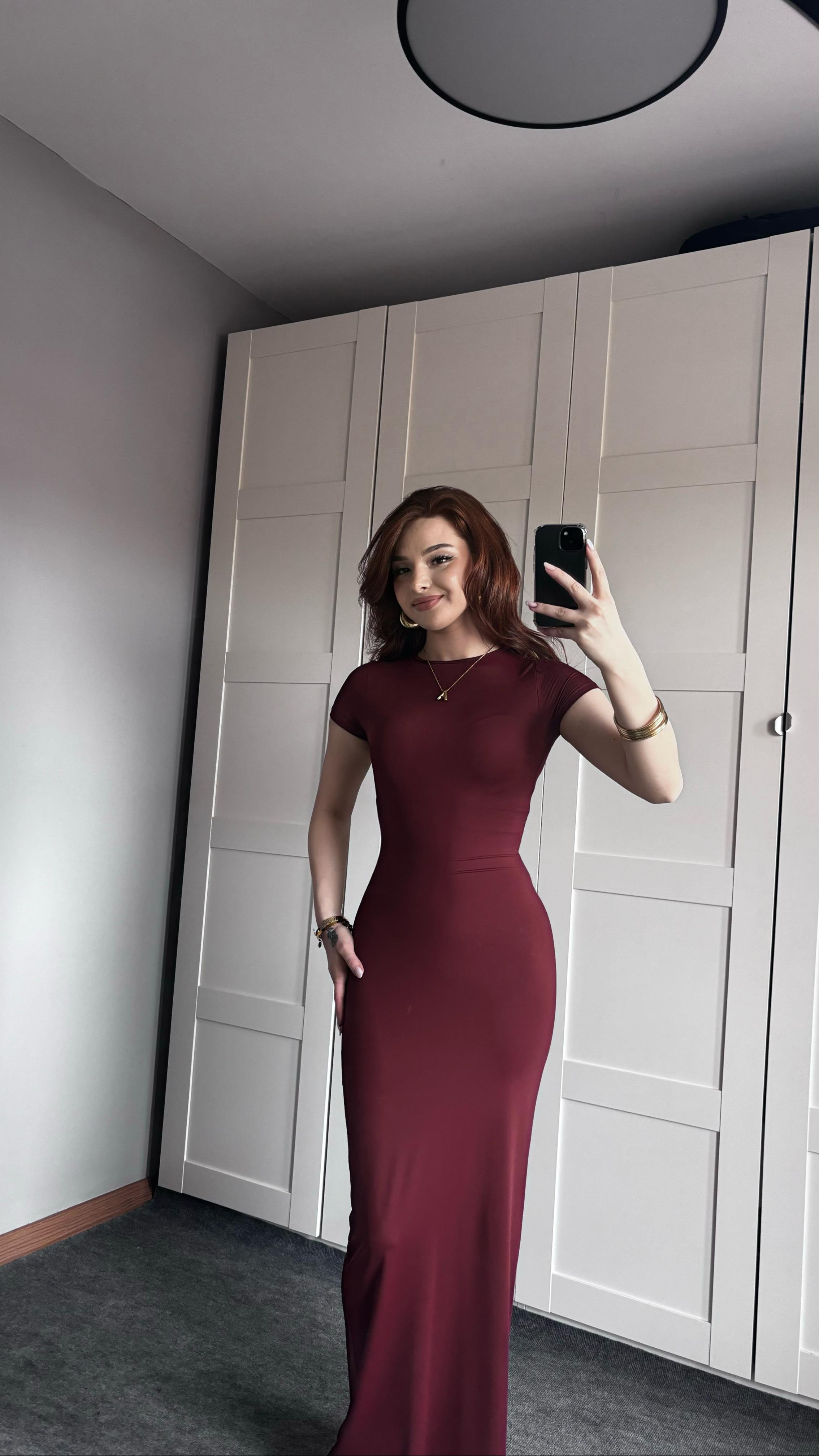 Bordo Basıc Kısa Kol Elbise