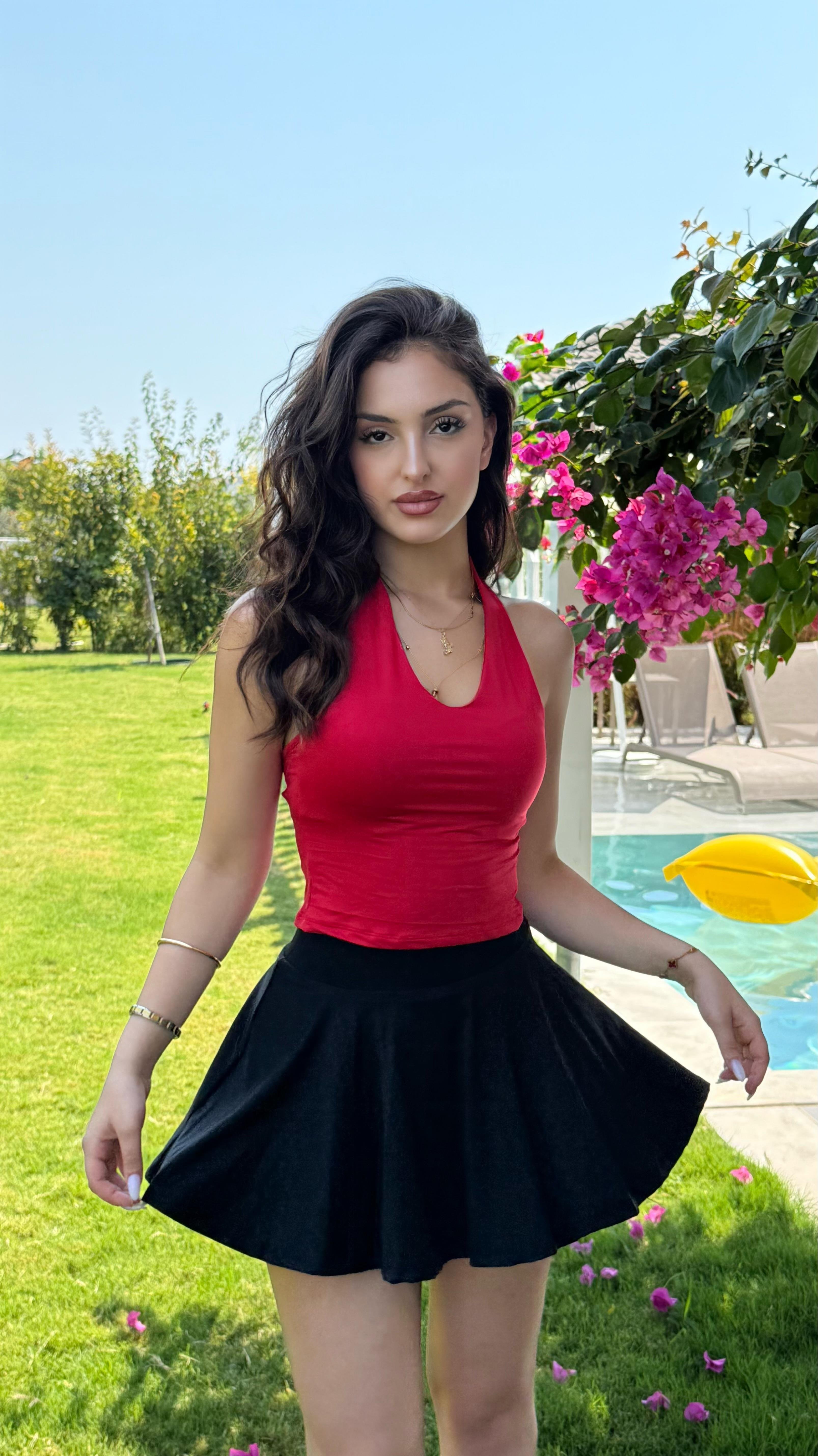 Boyun Geçirmeli Bluz Kırmızı 