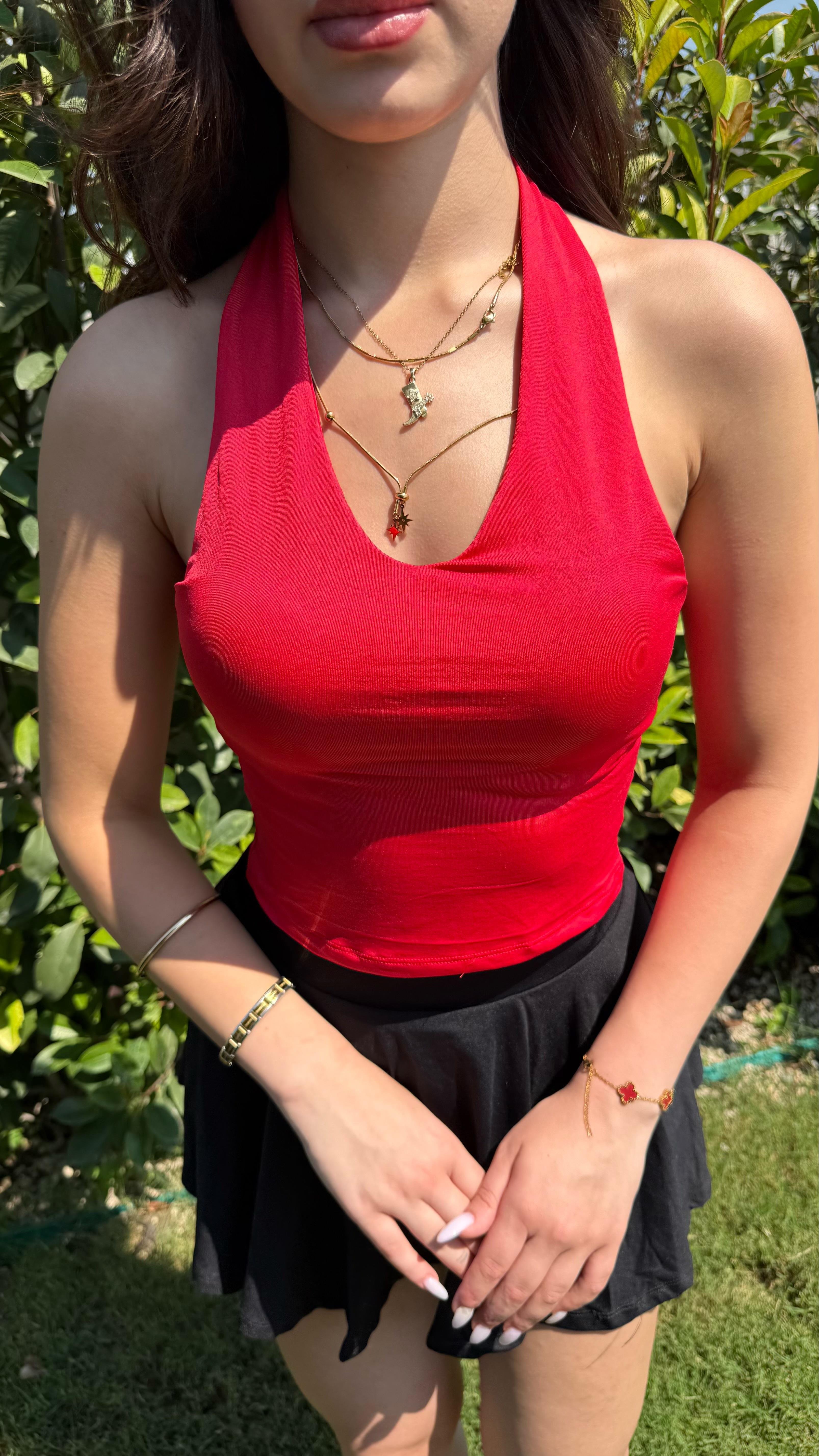 Boyun Geçirmeli Bluz Kırmızı 