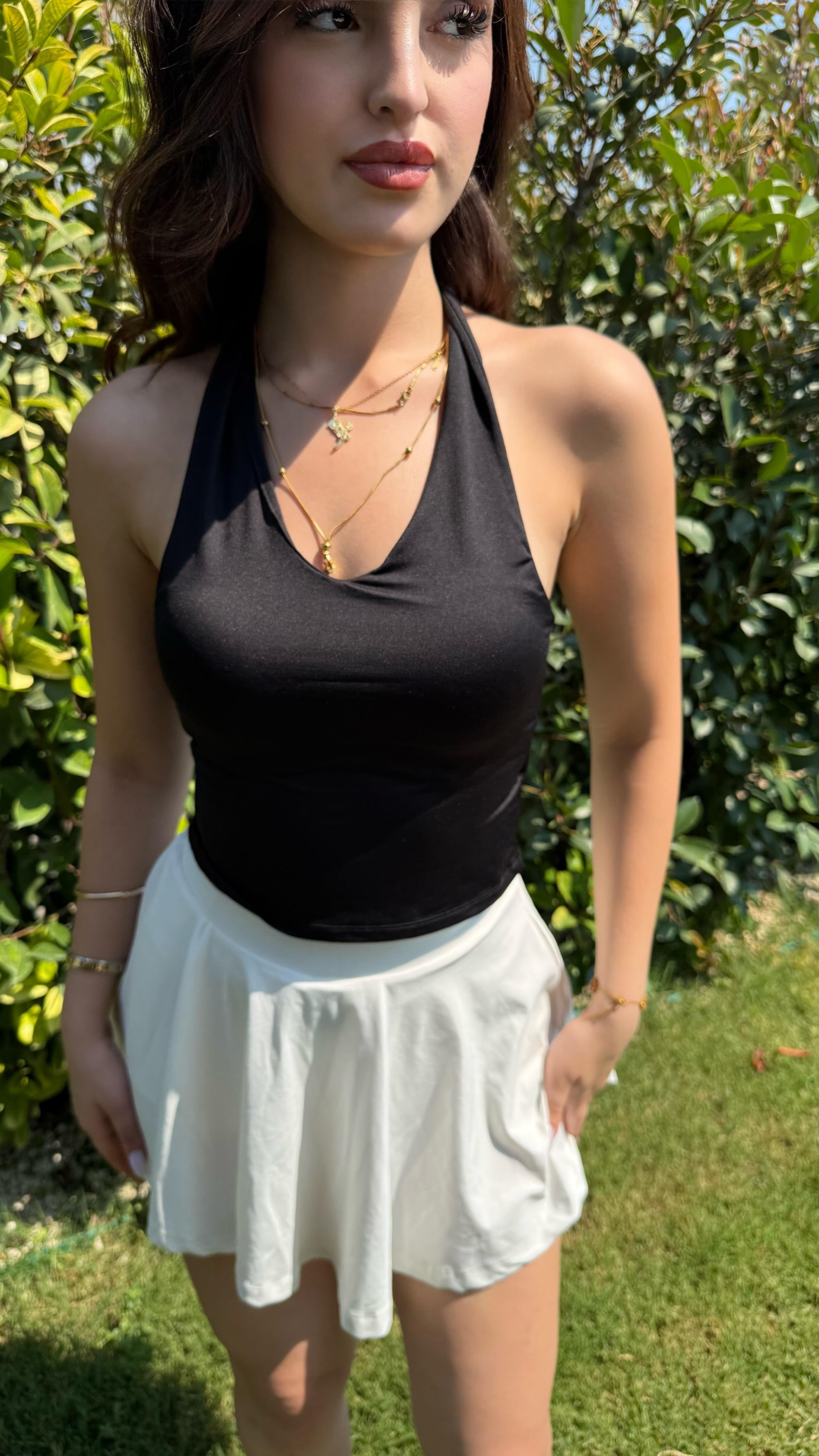 Boyun Geçirmeli Bluz Siyah