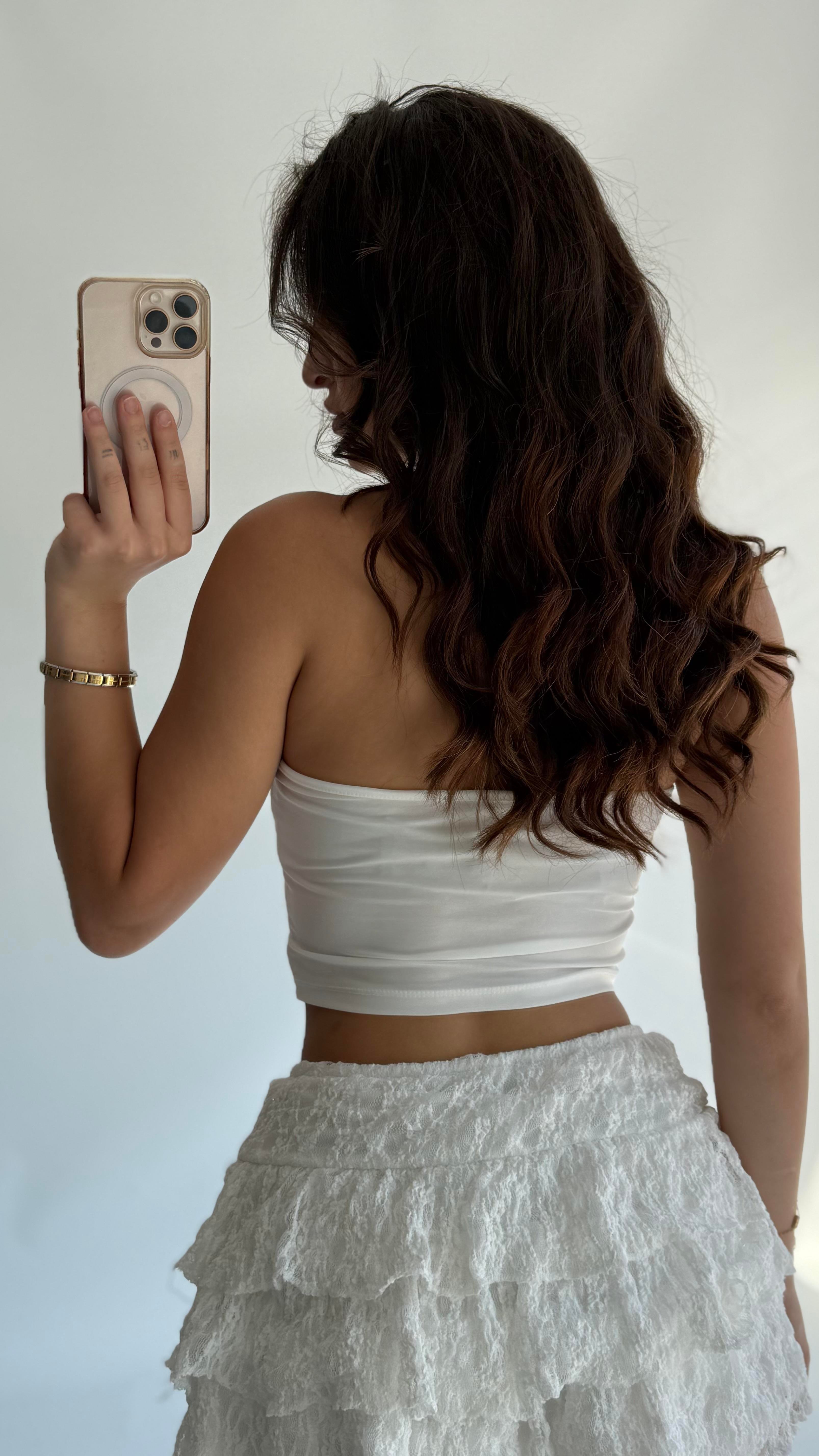 Boyun Geçirmeli Crop Sandy Beyaz