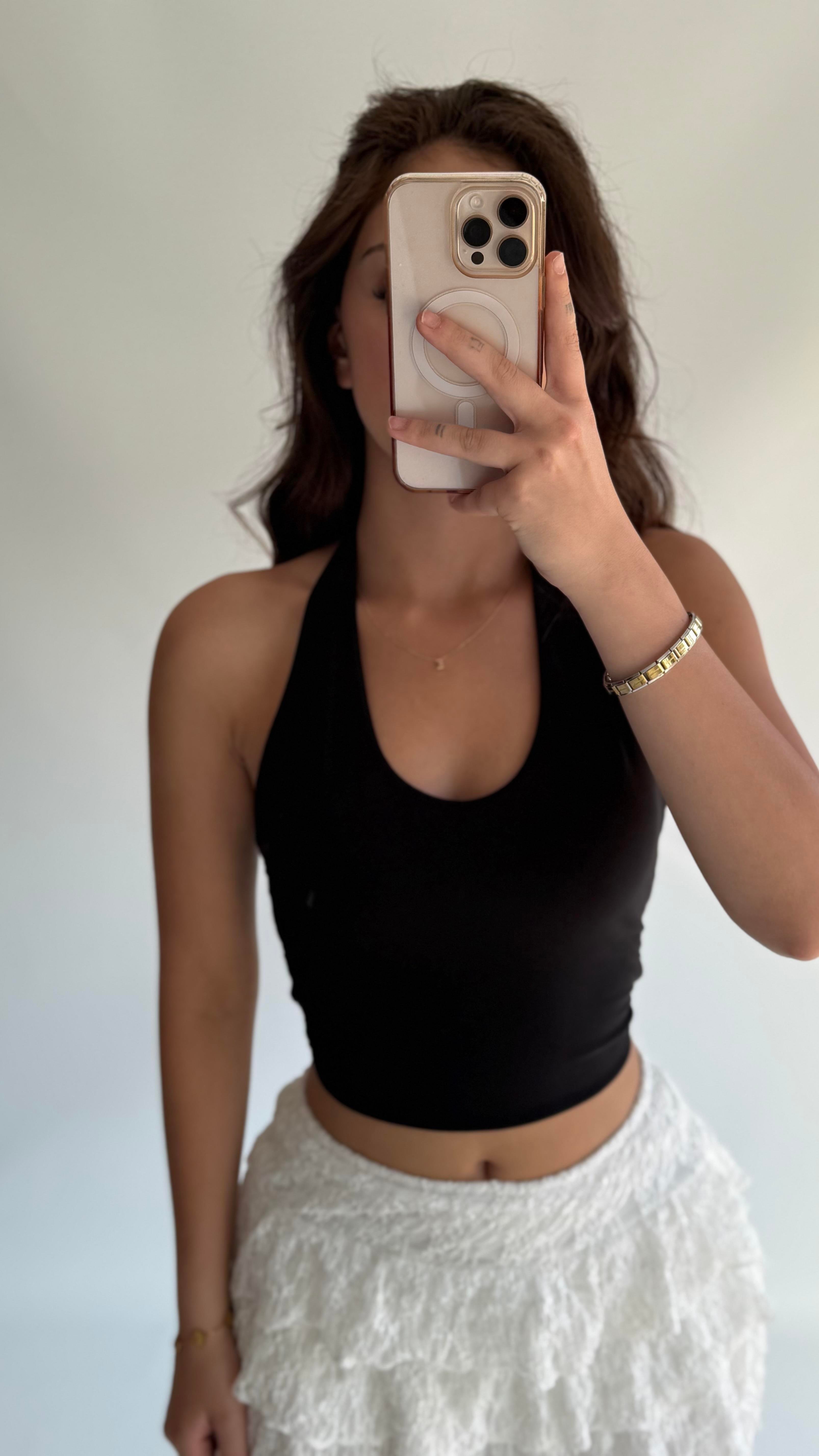 Boyun Geçirmeli Crop Sandy Siyah