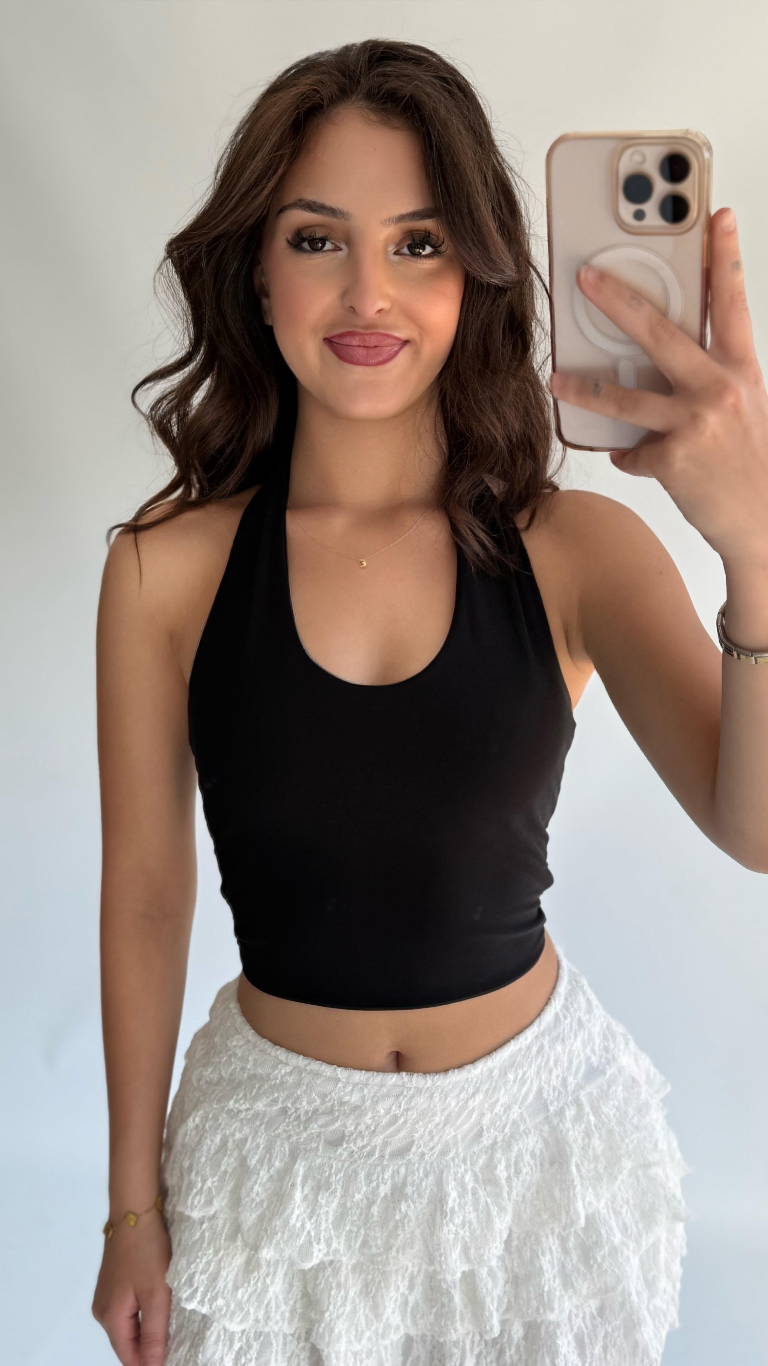 Boyun Geçirmeli Crop Sandy Siyah