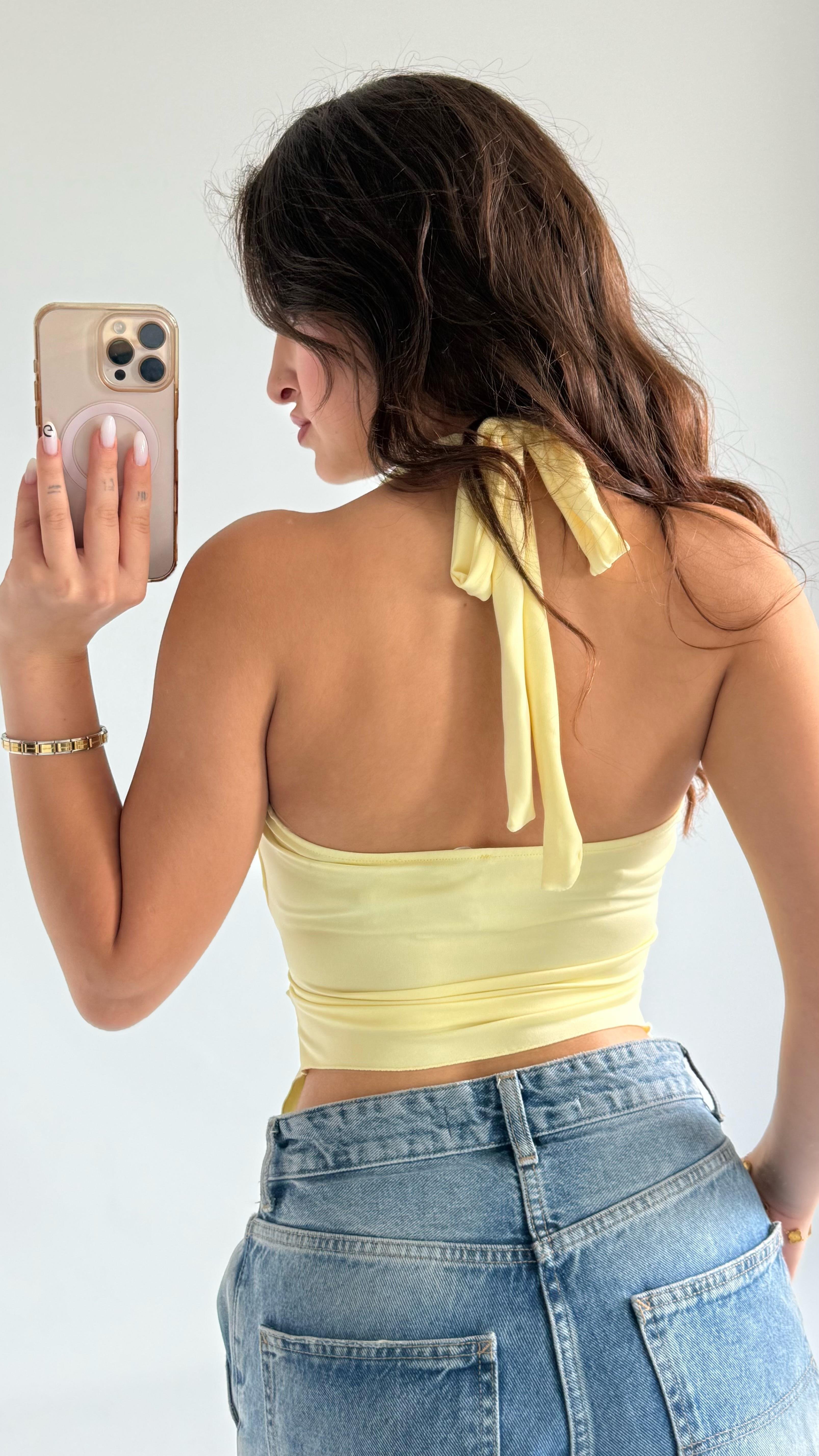 Boyundan Bağlamalı Yıldız Crop Sarı